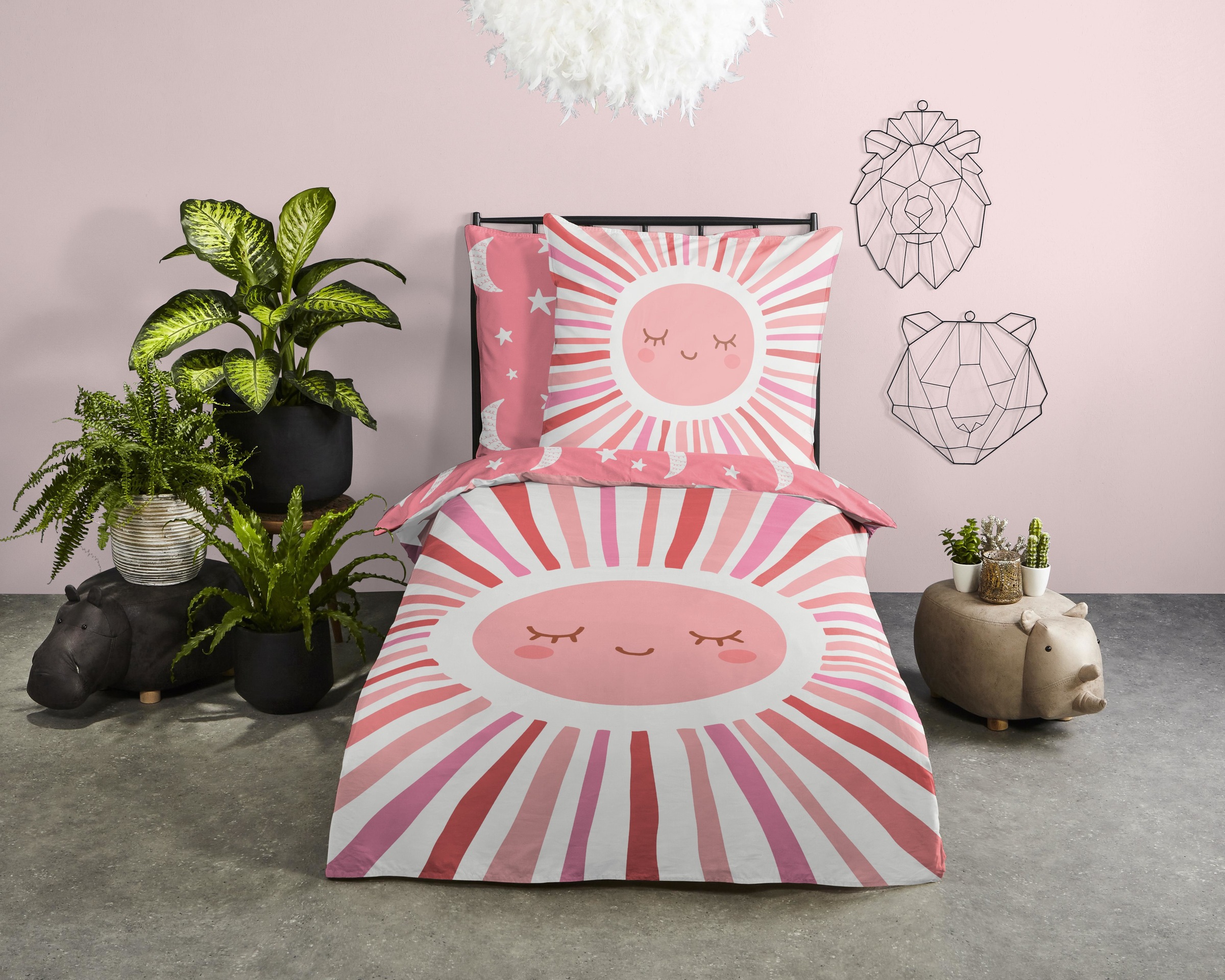good morning Kinderbettwäsche »Sunnymul«, Baumwolle, 135x200, Reißverschluss, Wendeoptik, Mädchen, Sonne, Rosa
