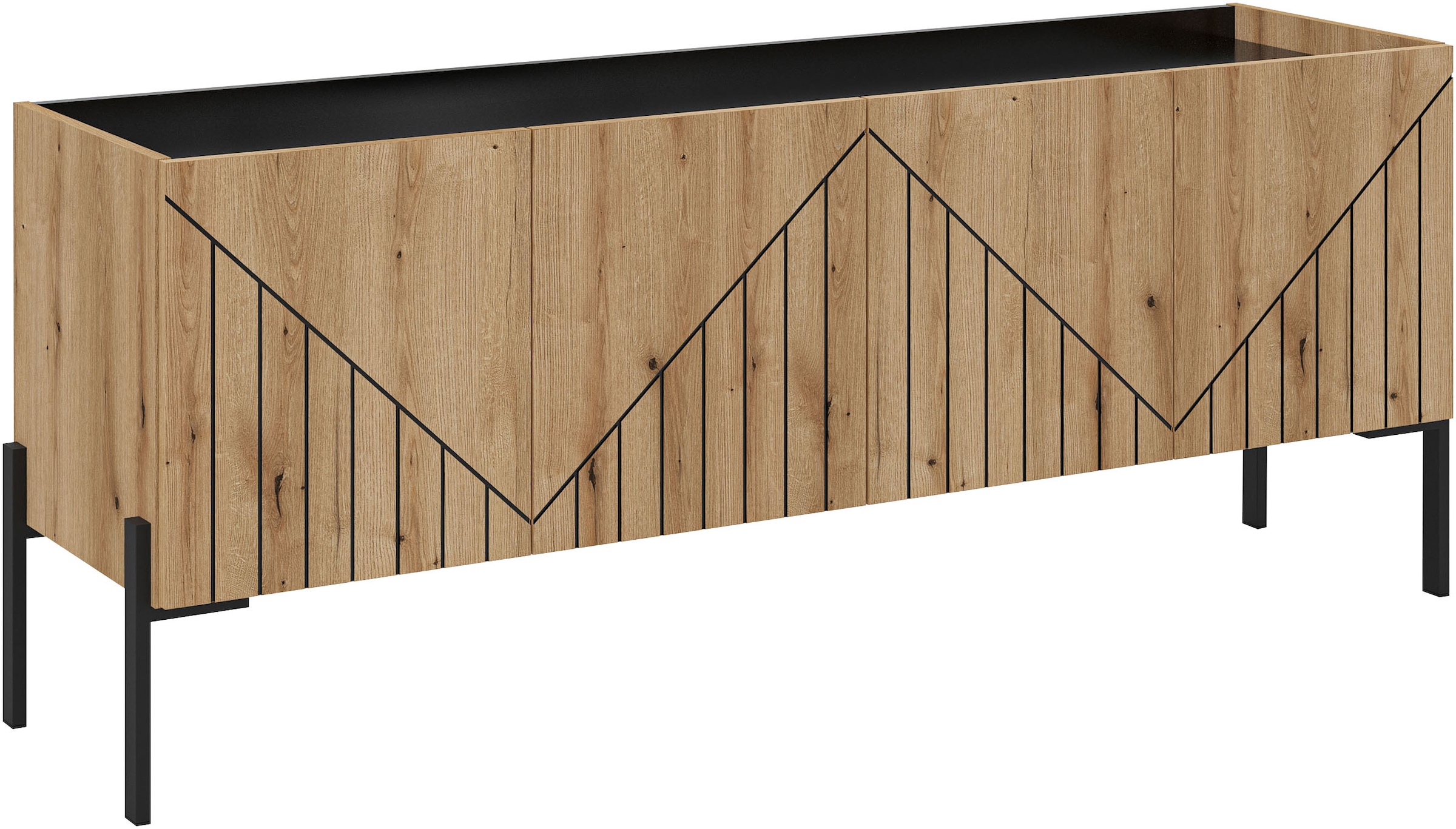 Home affaire Lowboard "SNETT, Breite: 155cm, mit Metall-Stabfüßen, 4 Türen, günstig online kaufen