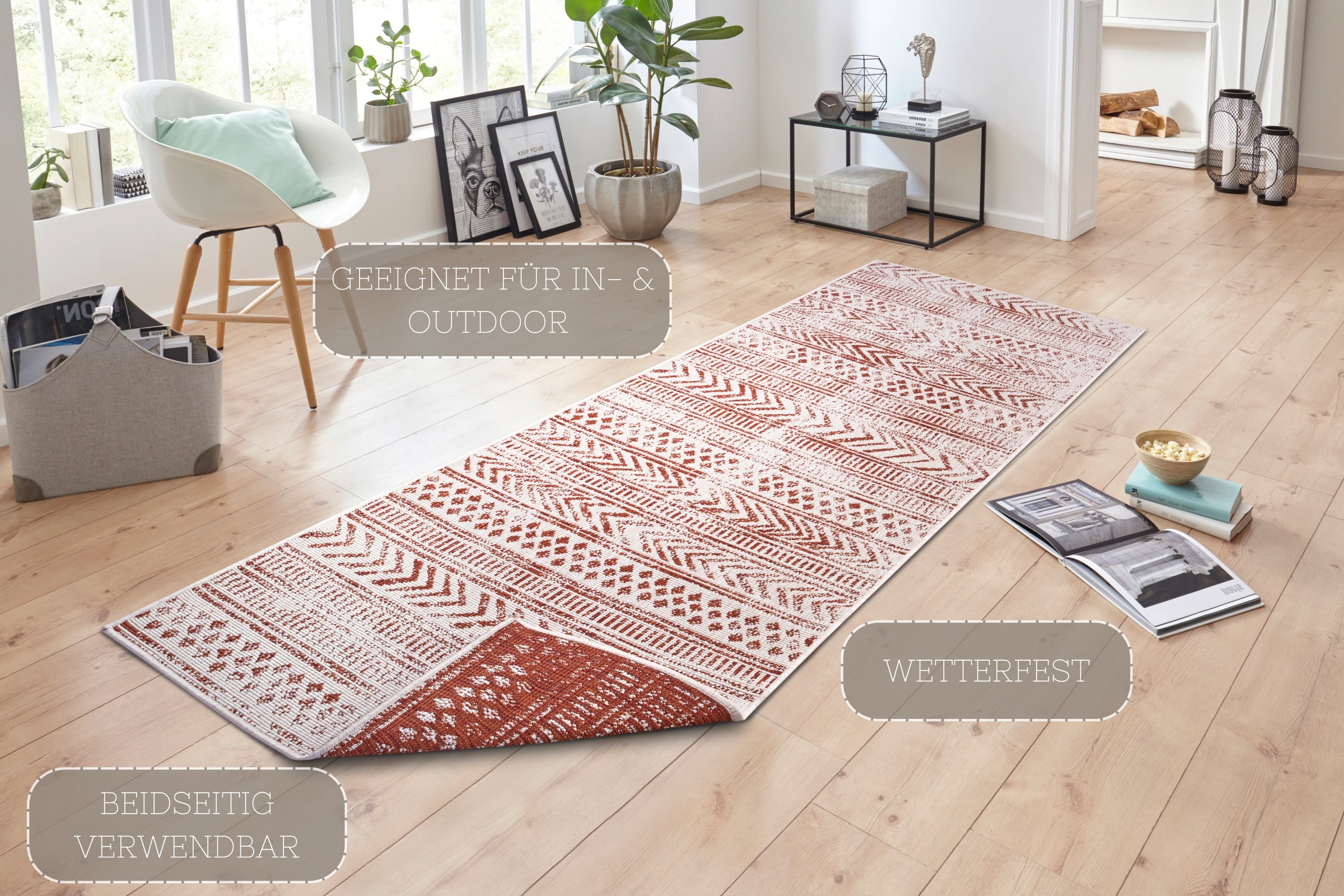 NORTHRUGS Teppich »BIRI Wendeteppich«, rechteckig, 5 mm Höhe, In-& Outdoor, Wetterfest, Balkon, Läufer, Wohnzimmer, Wasserfest, Boho