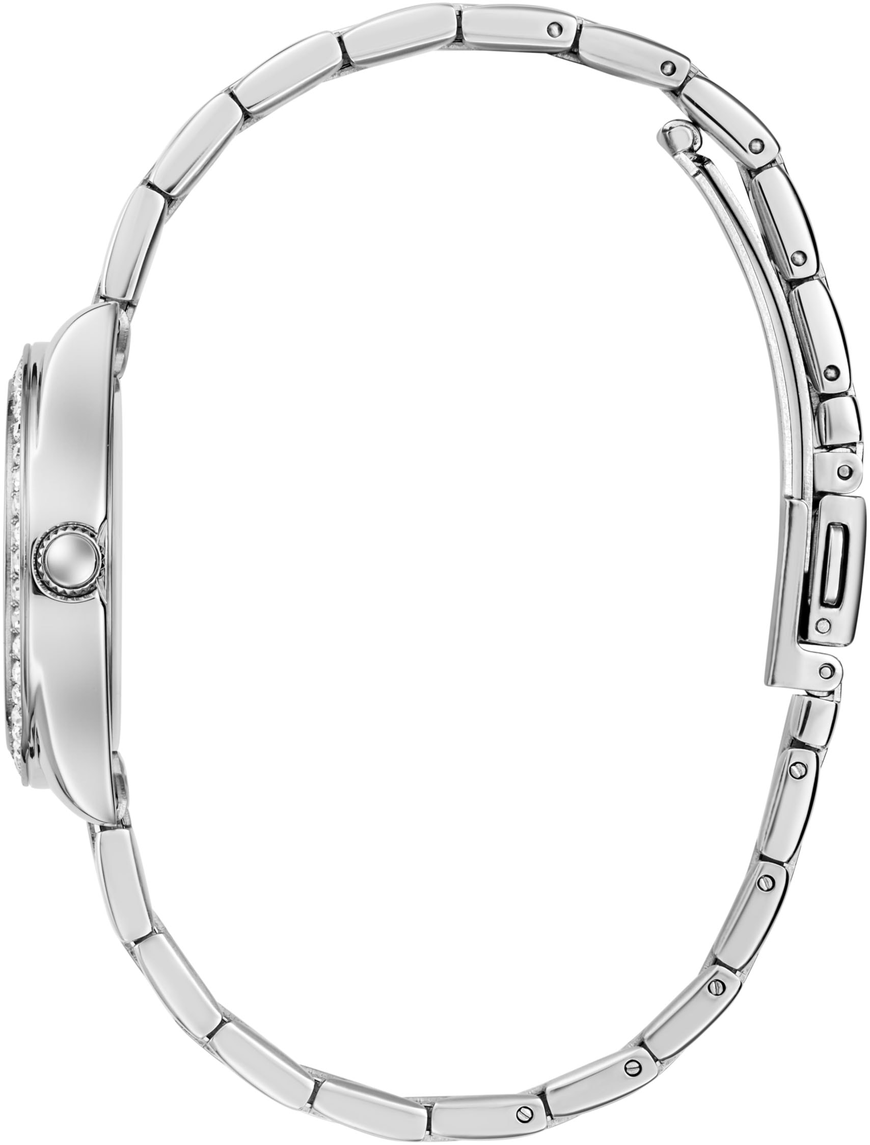 Guess Quarzuhr »MINI LUNA GLITZ«, Armbanduhr, Damenuhr, Edelstahlarmband, analog, Kristallsteine