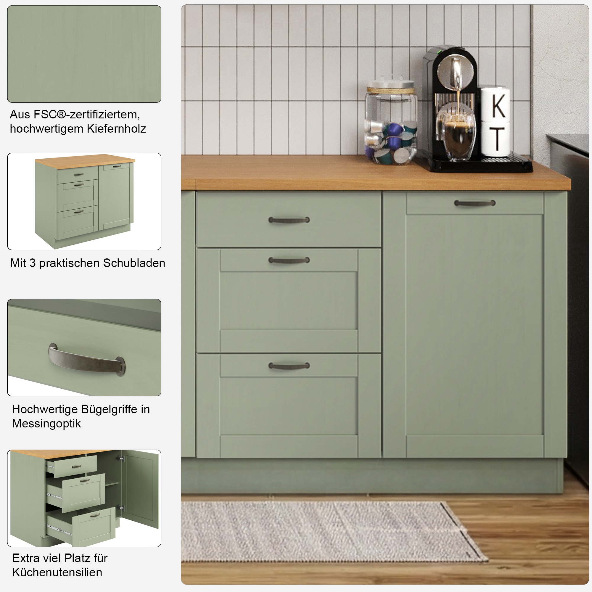 Home affaire Unterschrank »Teramo« Breite 100 cm, 1 Tür, 3 Schubkästen