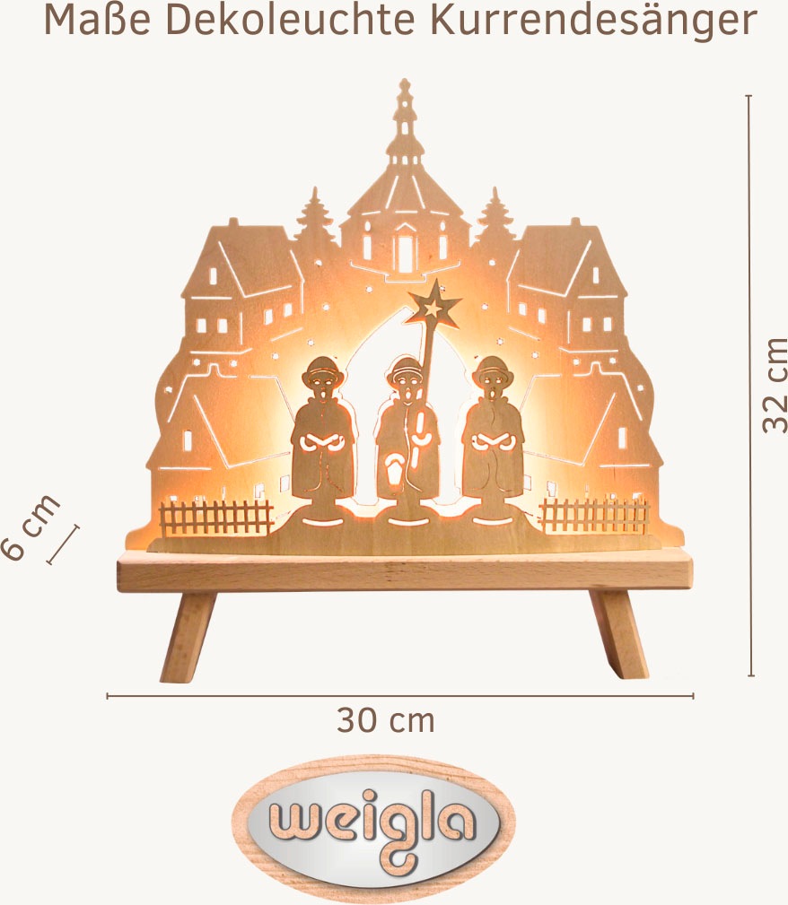 Weigla Lichterbogen »Kurrendesänger, Dekoleuchte aus Holz mit Seiffener Kirche, NATUR«, Erzgebirge garantiert, Weihnachtsdeko Innen, Weihnachtsbeleuchtung