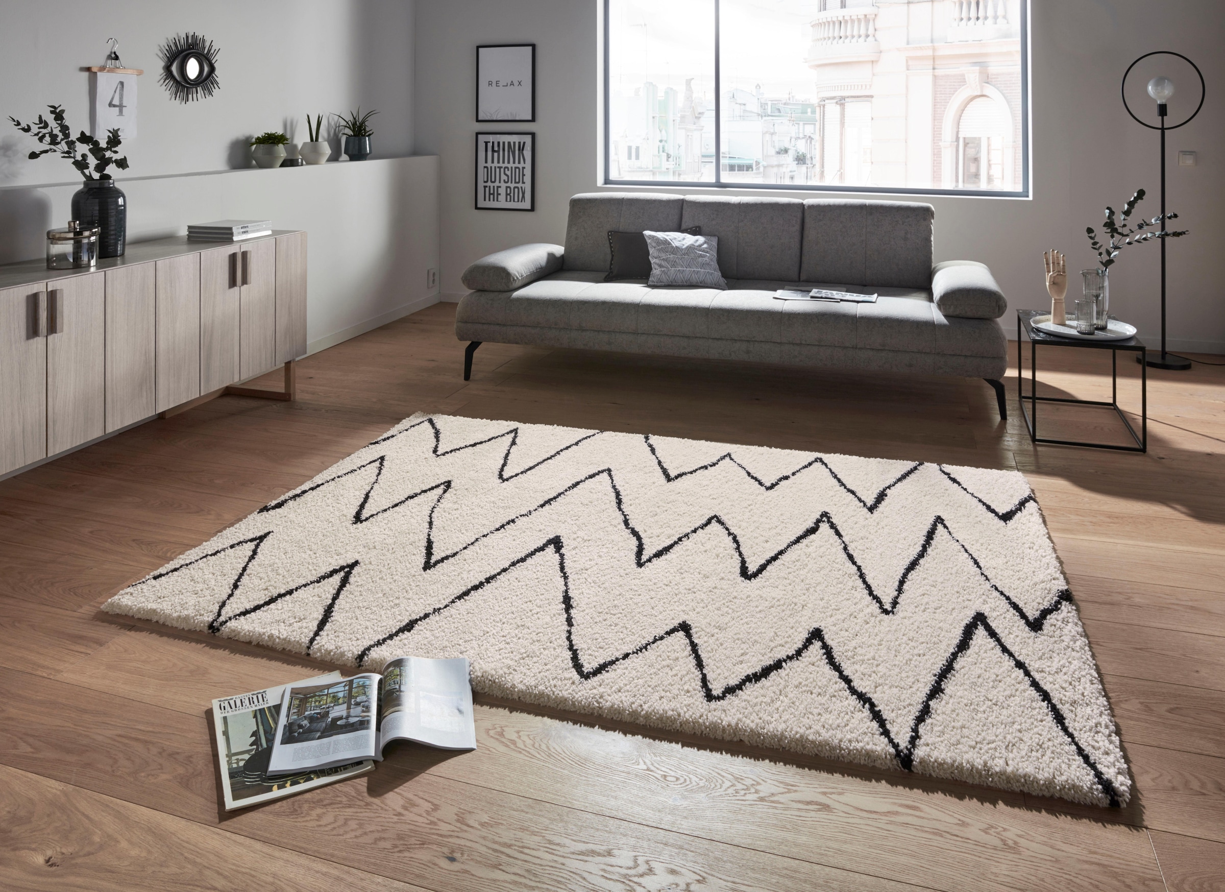 HANSE Home Hochflor-Teppich »Jara«, rechteckig, 35 mm Höhe, Zickzack Muster, weich durch Microfaser,Robust, Pflegeleicht