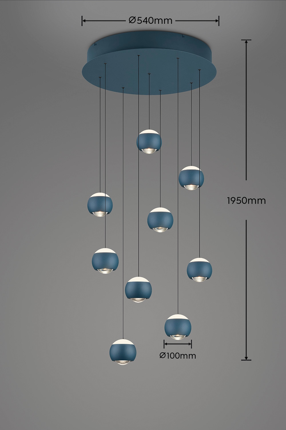 Musterring LED Pendelleuchte »CANNON, 9-flammige LED Hängelampe 5W 500Lumen 2300-4000K CCT« LED-Board 1 Stk. Farbwechsler | warmweiß - kaltweiß mit Fernbedienung, stufenlos höhenverstellbar max 195cm dimmbar Memory