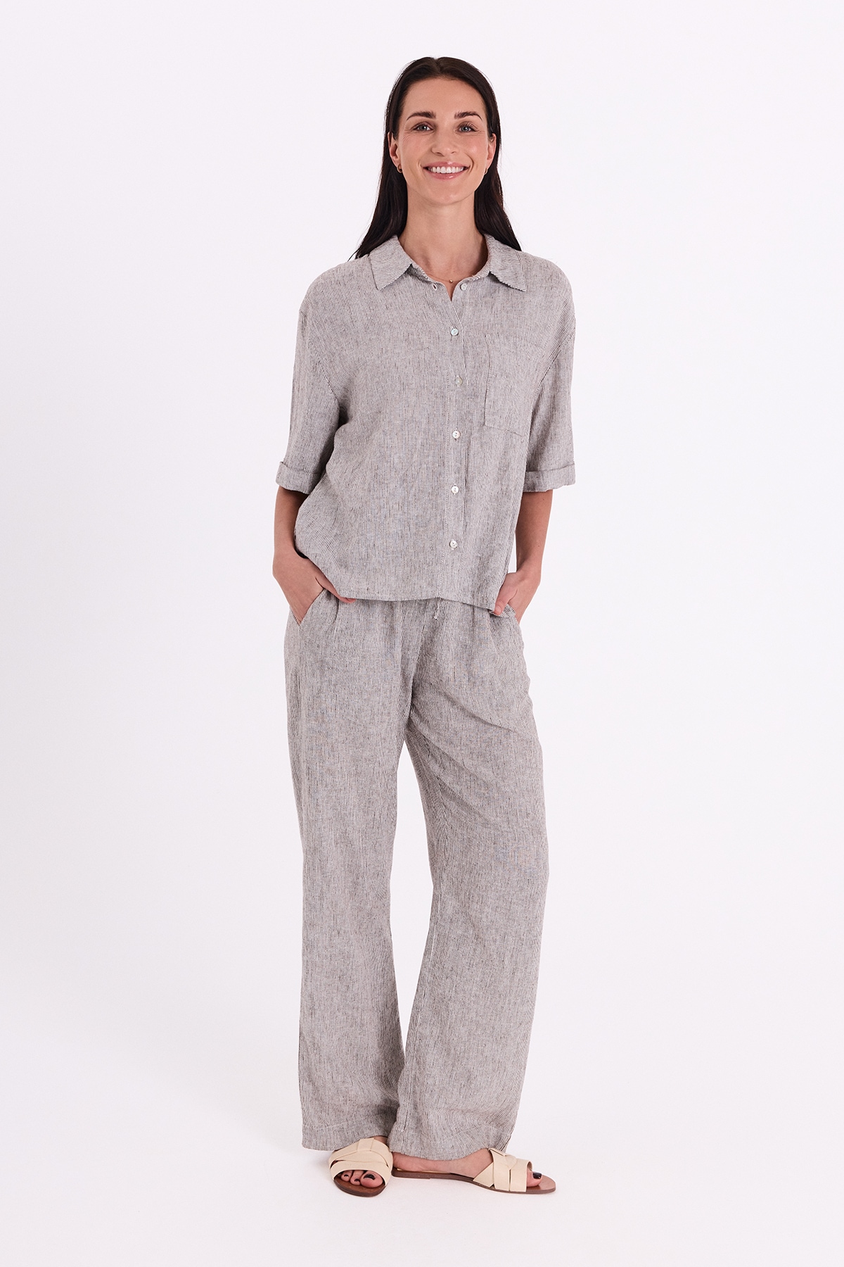 FREEQUENT Leinenhose »FQLAVA-PANTS«  bequem weite Form, gestreift