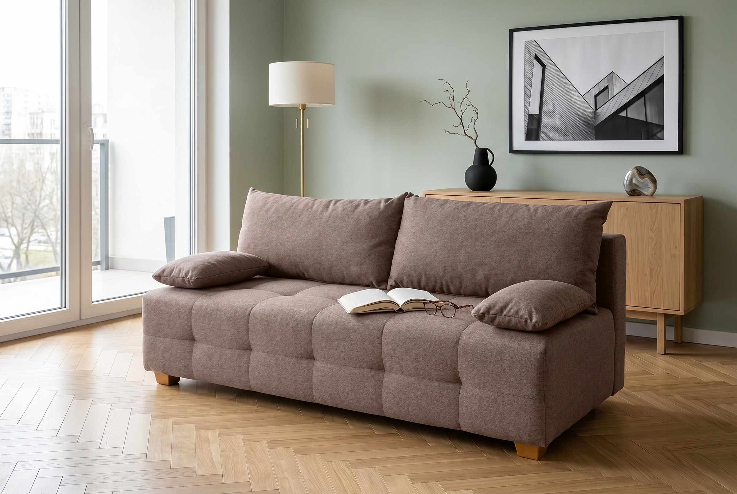 COLLECTION AB Schlafsofa "Bella, B: 196 cm, Liegefl. 145x196 cm" Schlaffunktion, Bettkasten & 2 Armlehnenkissen, Federkern