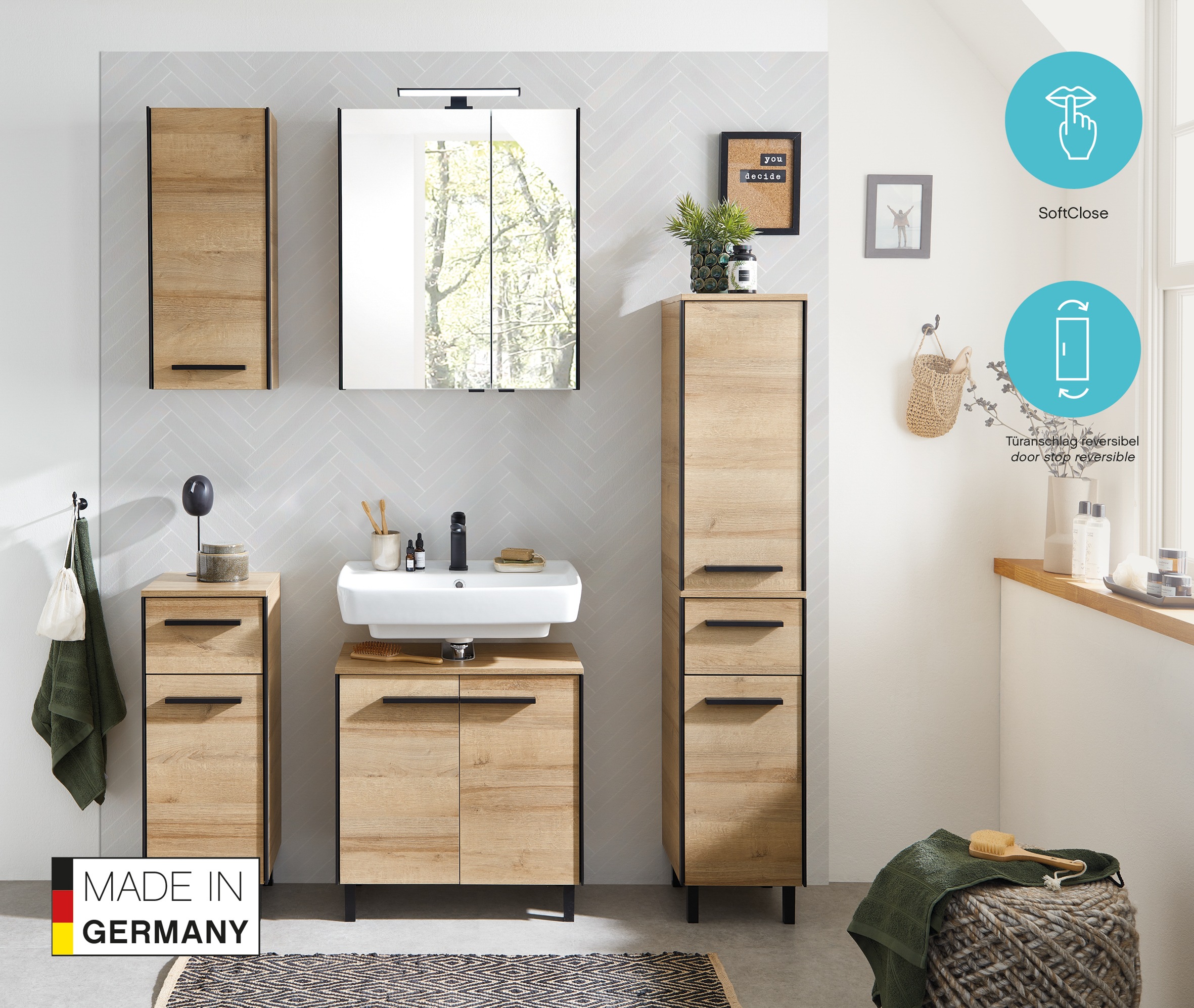 Thumbnail - Saphir Badmöbel-Set "Quickset 395 5-teilig, Waschbeckenunterschrank mit LED-Spiegelschrank" 6 Stk. tlg.