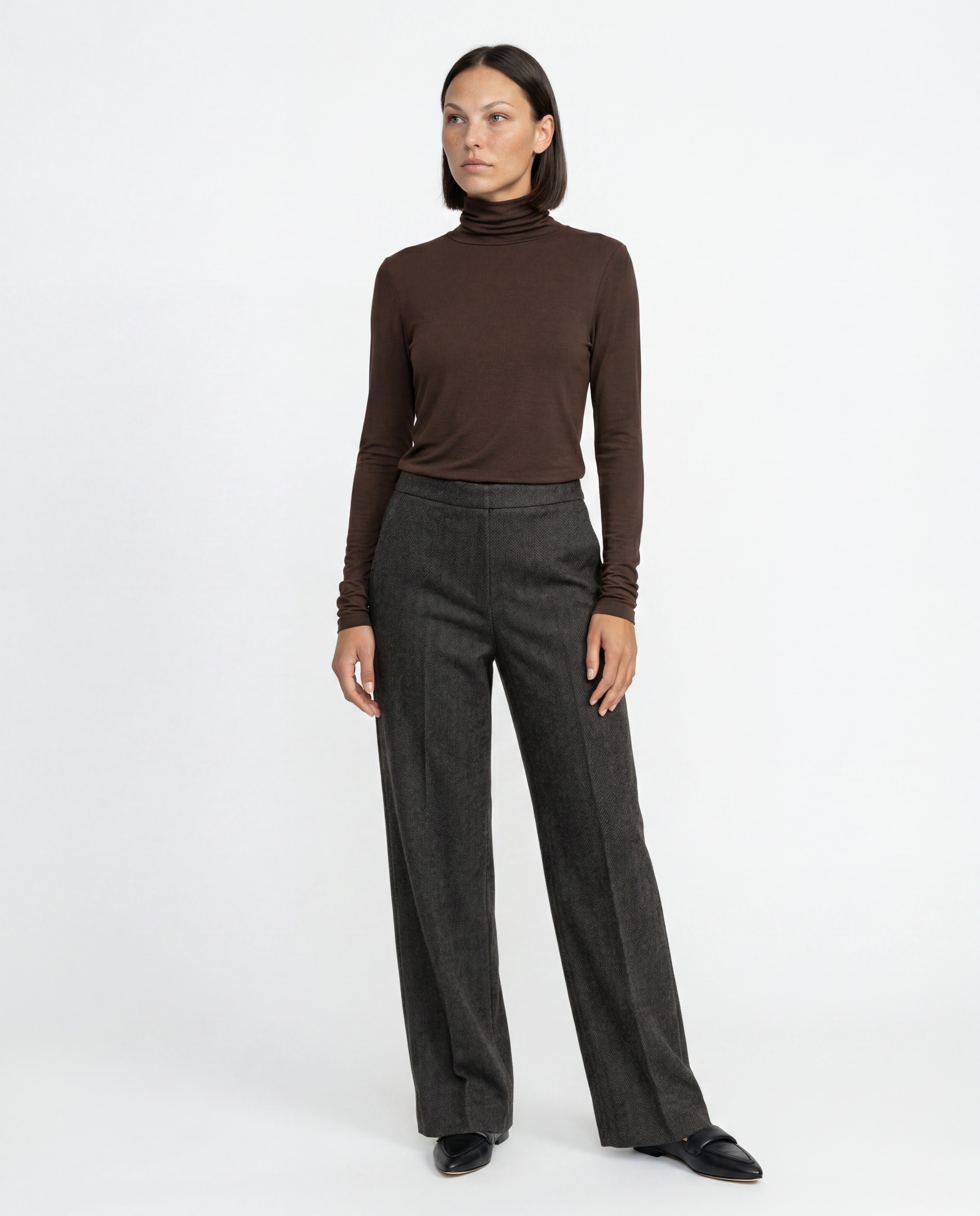 Stehmann Schlupfhose  mit Fischgrätmuster und weitem Bein / Stretch