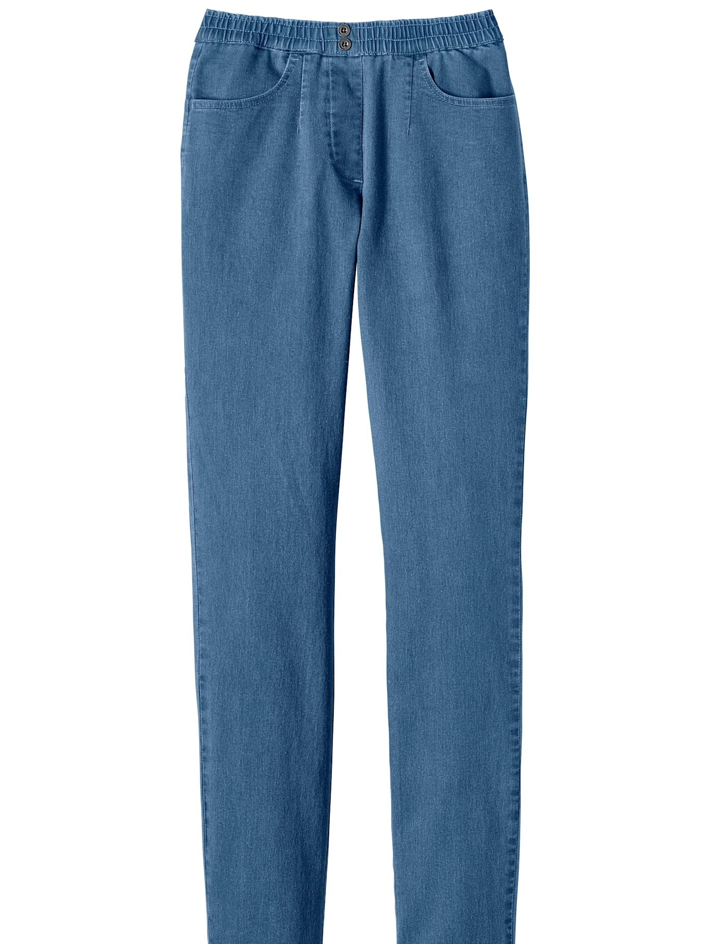 Dehnbund-Jeans CLASSIC BASICS, Damen, Gr. 42, Normalgrößen, blau (blau, bleached), 81% Baumwolle, 17% Polyester, 2% Elasthan, unifarben, lang, Jeans 3