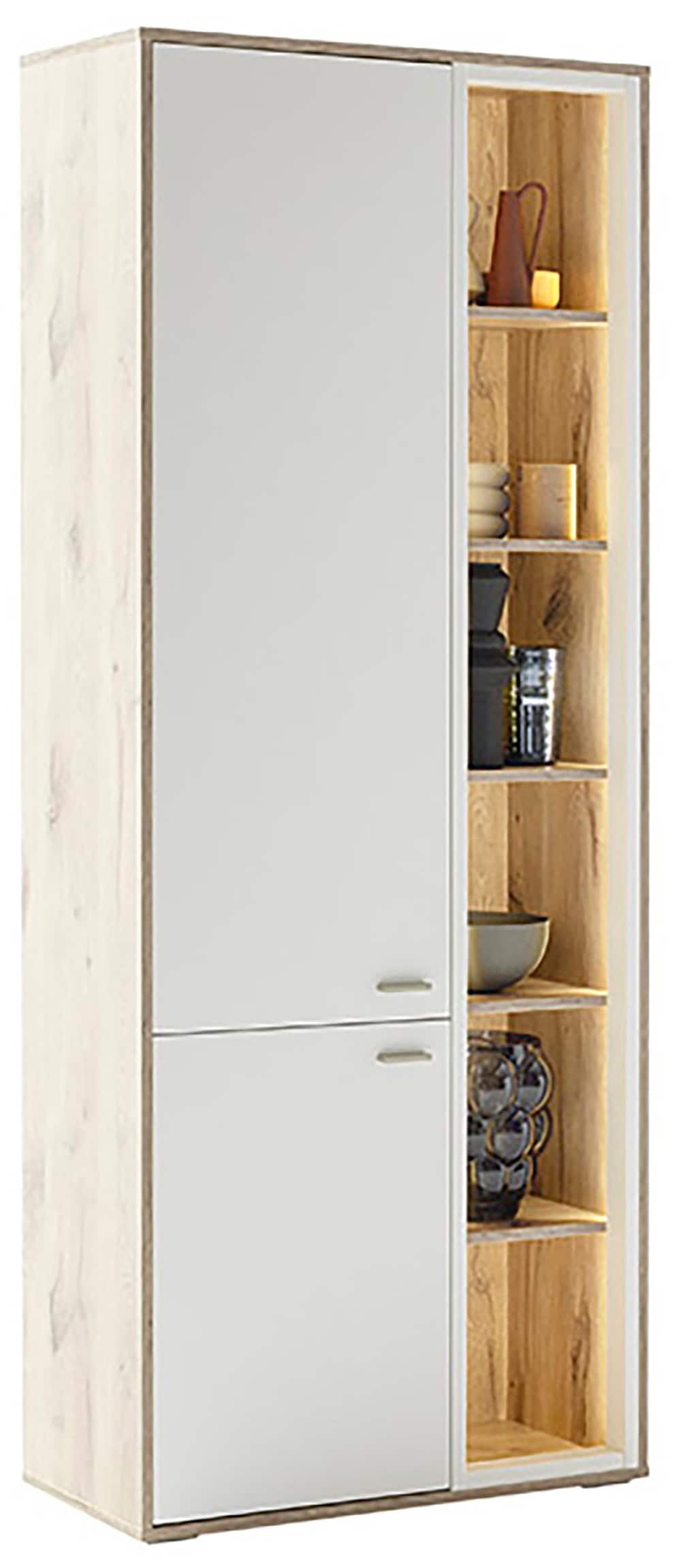 MCA furniture Vitrine »SANTERNO«, 2 Türen gedämpft, 6 Fächer, Metallgriffe nickelfarbig, Höhe 197 cm