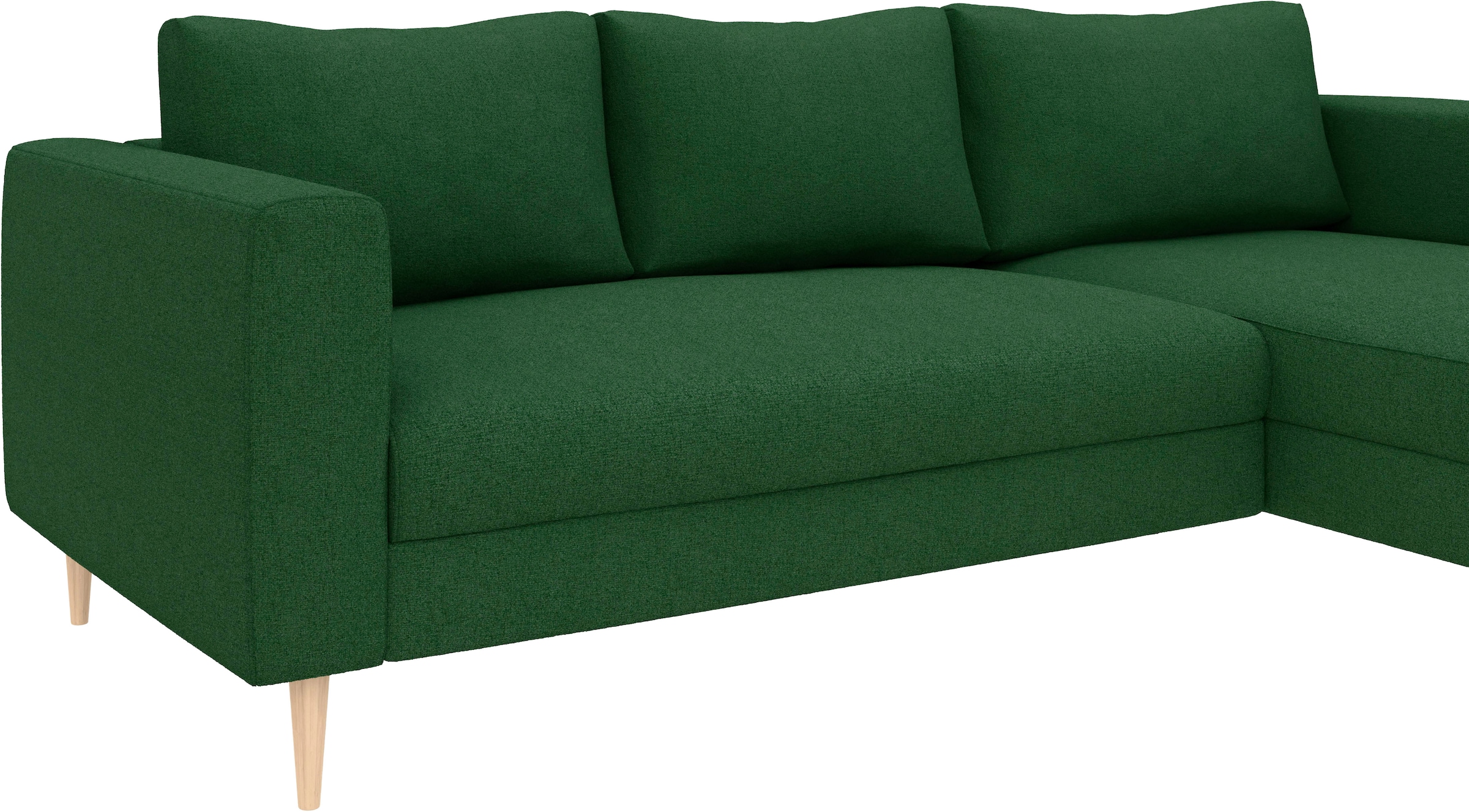 TRENDMANUFAKTUR Ecksofa »Amazing, wahlw. mit Schlaffunktion & Bettkasten, Fuß Buche lackiert« Recamiere beidseitig montierbar, L-Form,in Cord o. Struktur, B: 232 cm