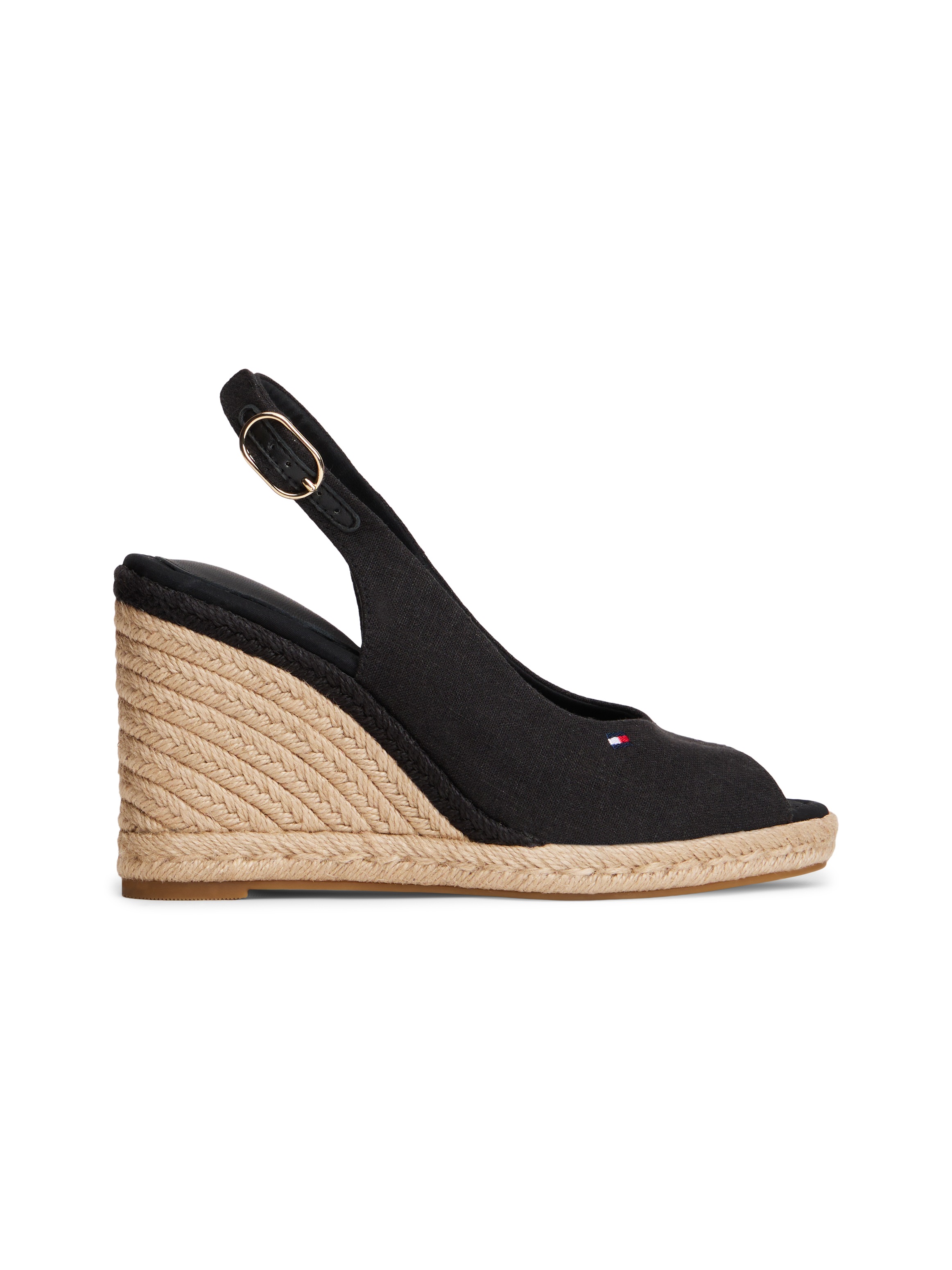 High-Heel-Sandalette TOMMY HILFIGER "FLAG HIGH WEDGE ESPAD SLINGBACK", Damen, Gr. 36, schwarz, Leder, Textil, Schuhe, Keilsandalette, Sommerschuh, verstellbarer Schnalle in schmaler Form 3