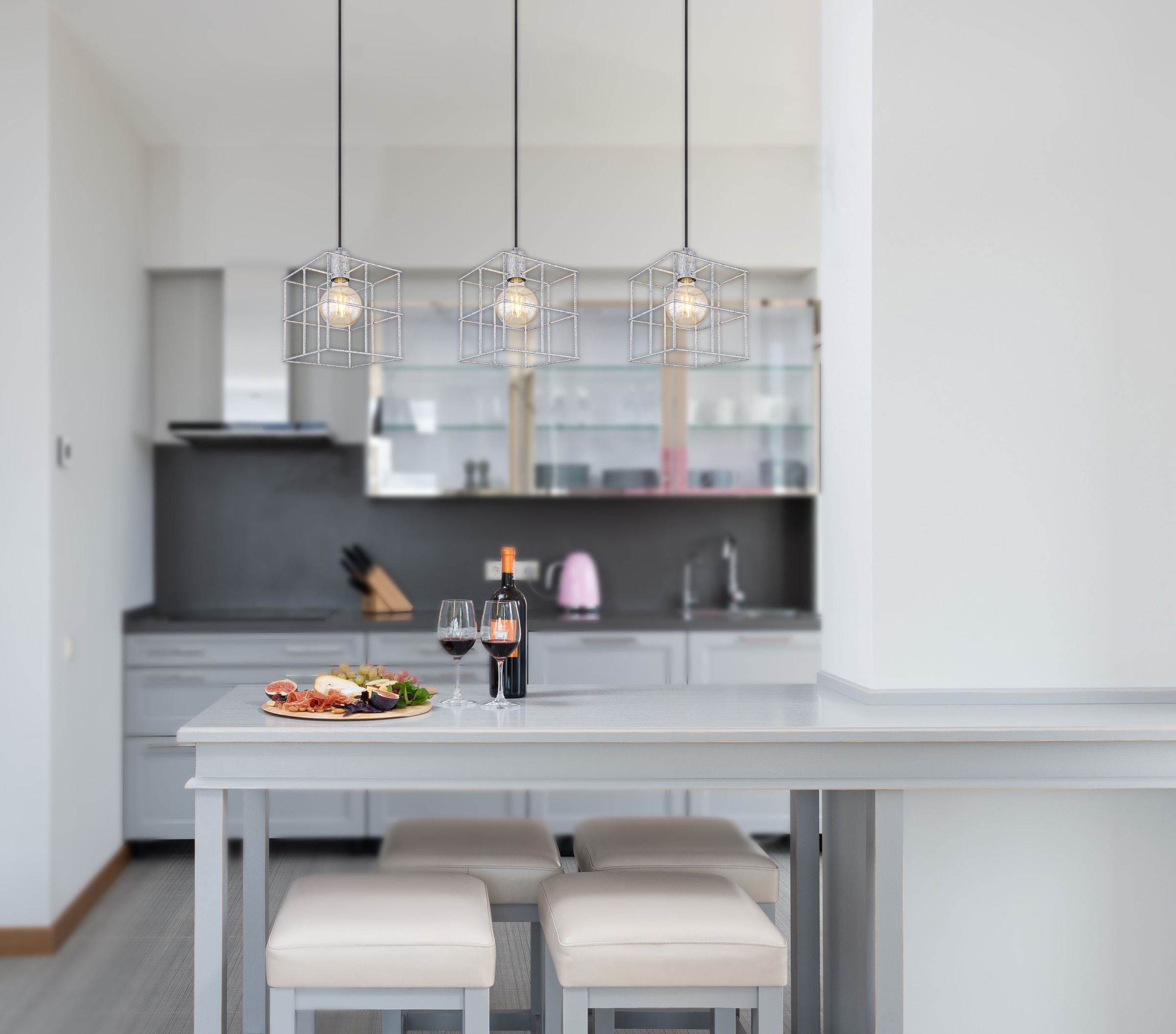 GLOBO LIGHTING Hängeleuchte »MERRIL« E27 1 Stk. Zinkfarbene Hängeleuchte mit Betonstahl-Käfigen, E27 3x60W