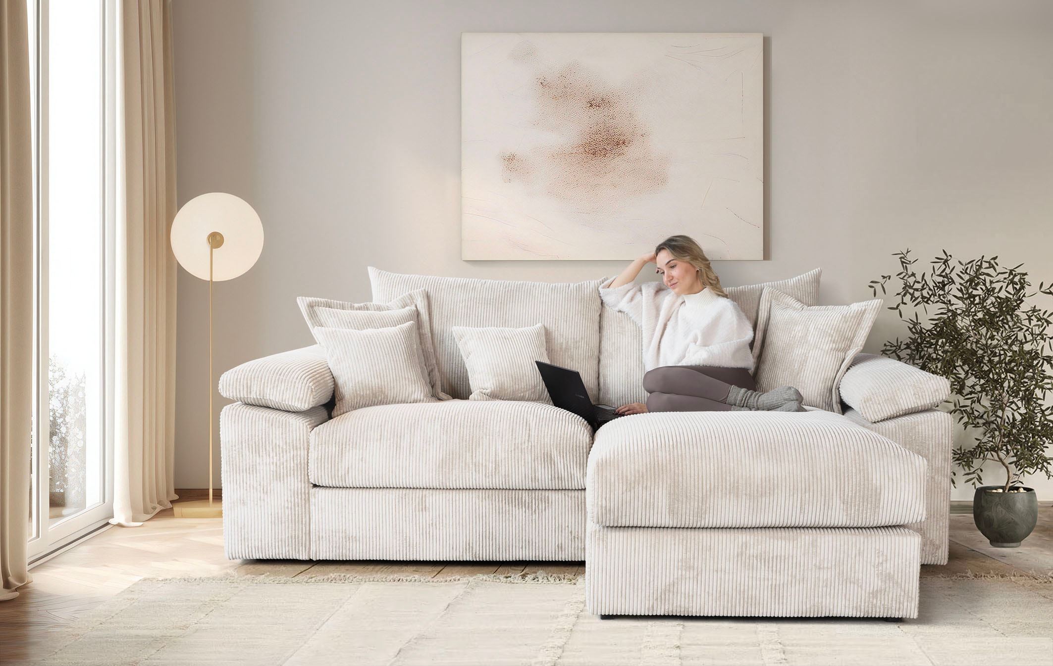OTTO home Ecksofa "Soft&Cosy XL L-Form, B: 246 cm - OTTO. Verlässliche Qualität." Mega-Sofa, Cord oder Chenille-Struktur, mit Federkern & 4 Zierkissen