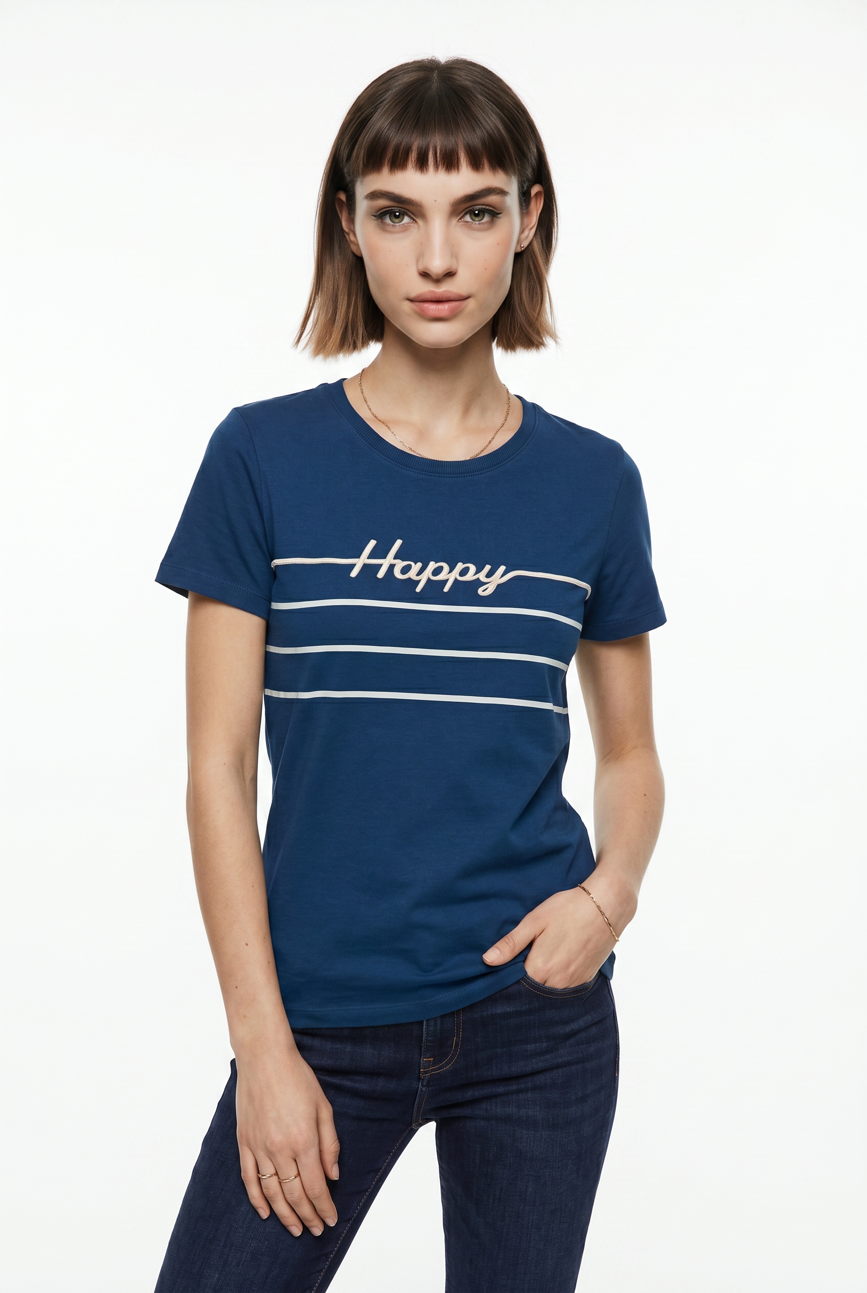 Vero Moda Kurzarmshirt "VMLINE SS TOP BOX JRS" Baumwolle, regular fit