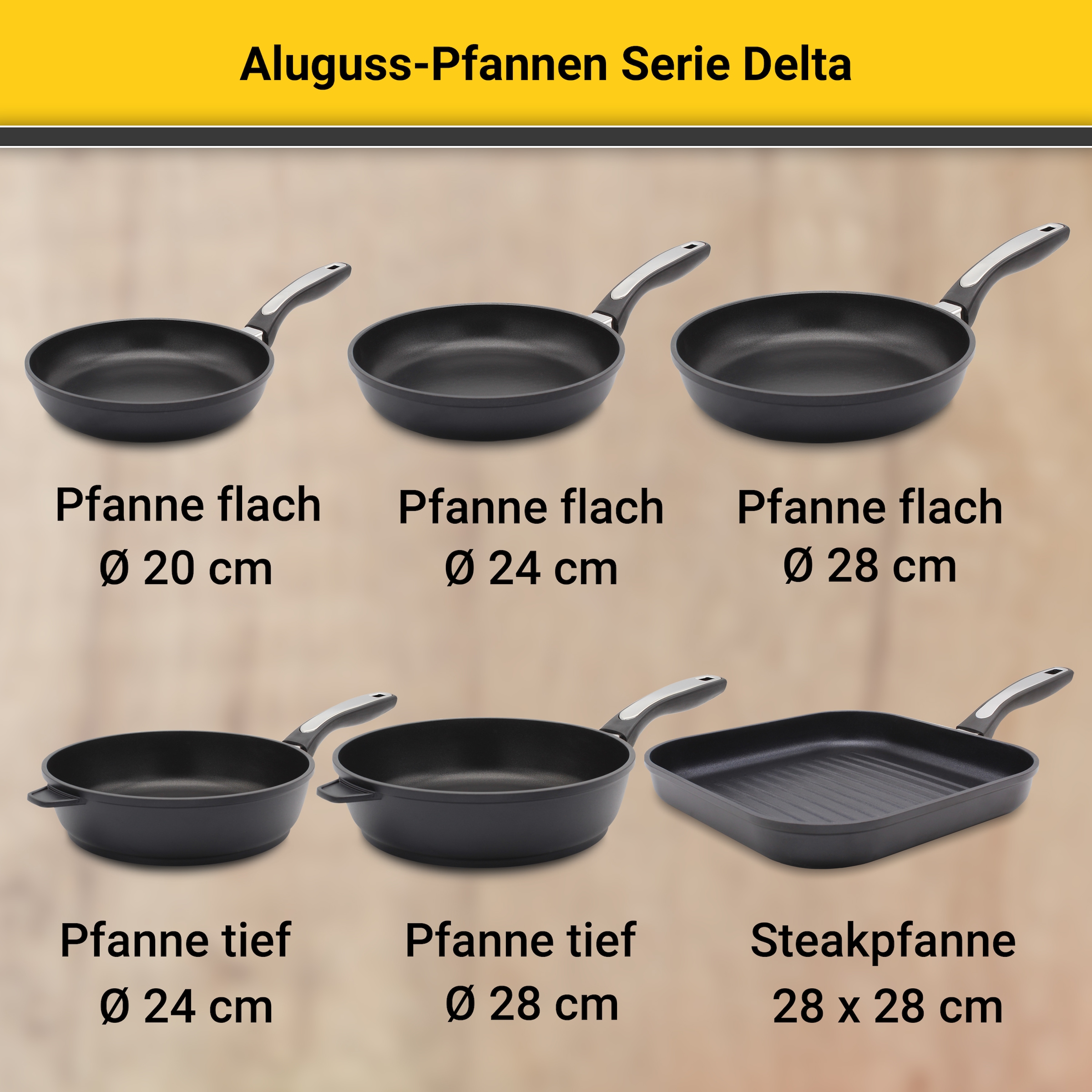 Krüger Pfannen-Set »Delta«, Aluminiumguss, (Set, 2 tlg.), Ø 24/28 cm, Induktion