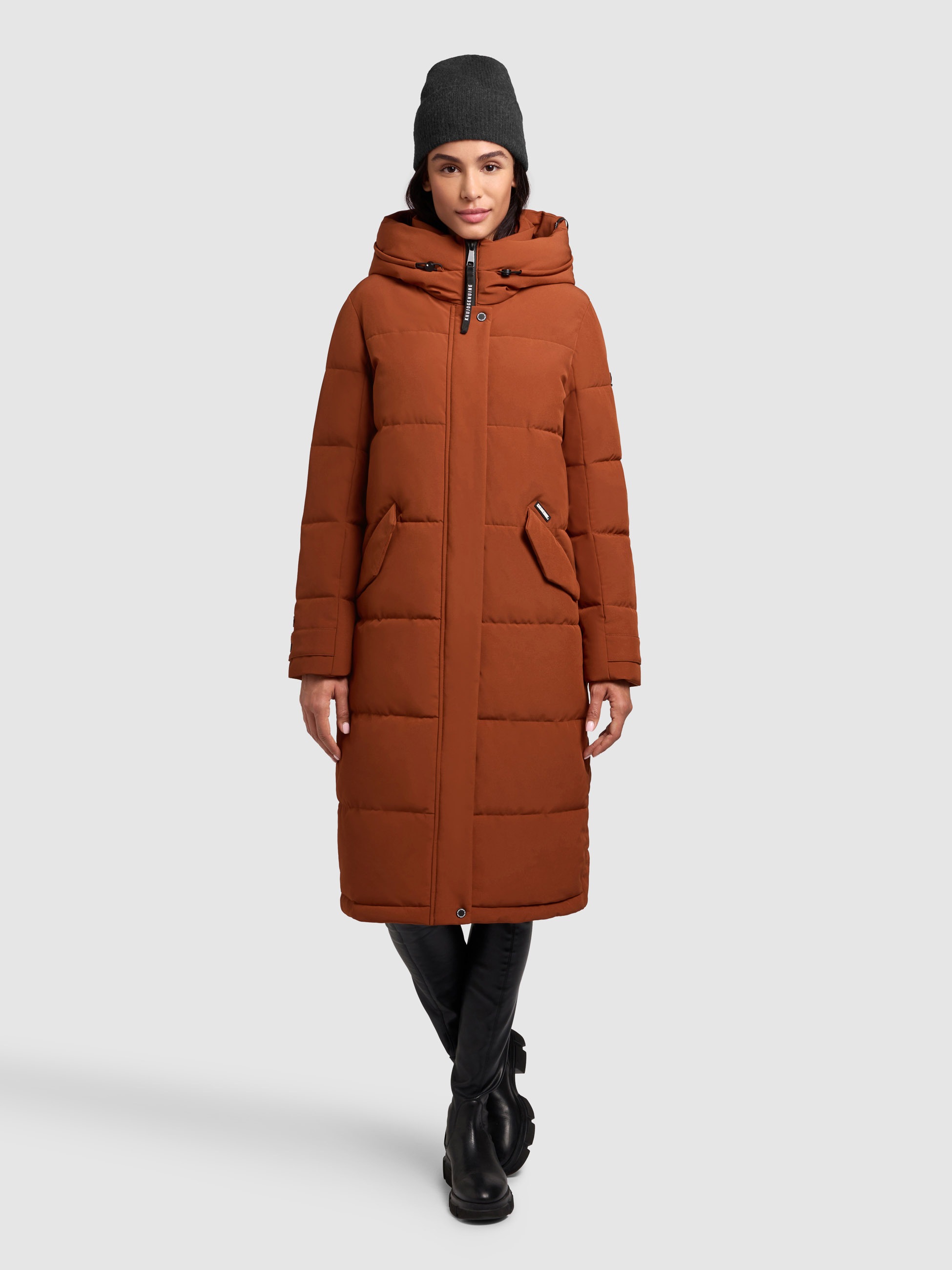 Steppmantel KHUJO "DAIRI", Damen, Gr. M (38), russet braun, Steppware, Obermaterial: 90% Polyester, 10% Elasthan. Futter: 100% Nylon. Wattierung: 100% Polyester, unifarben, knielang, Mäntel Steppmantel