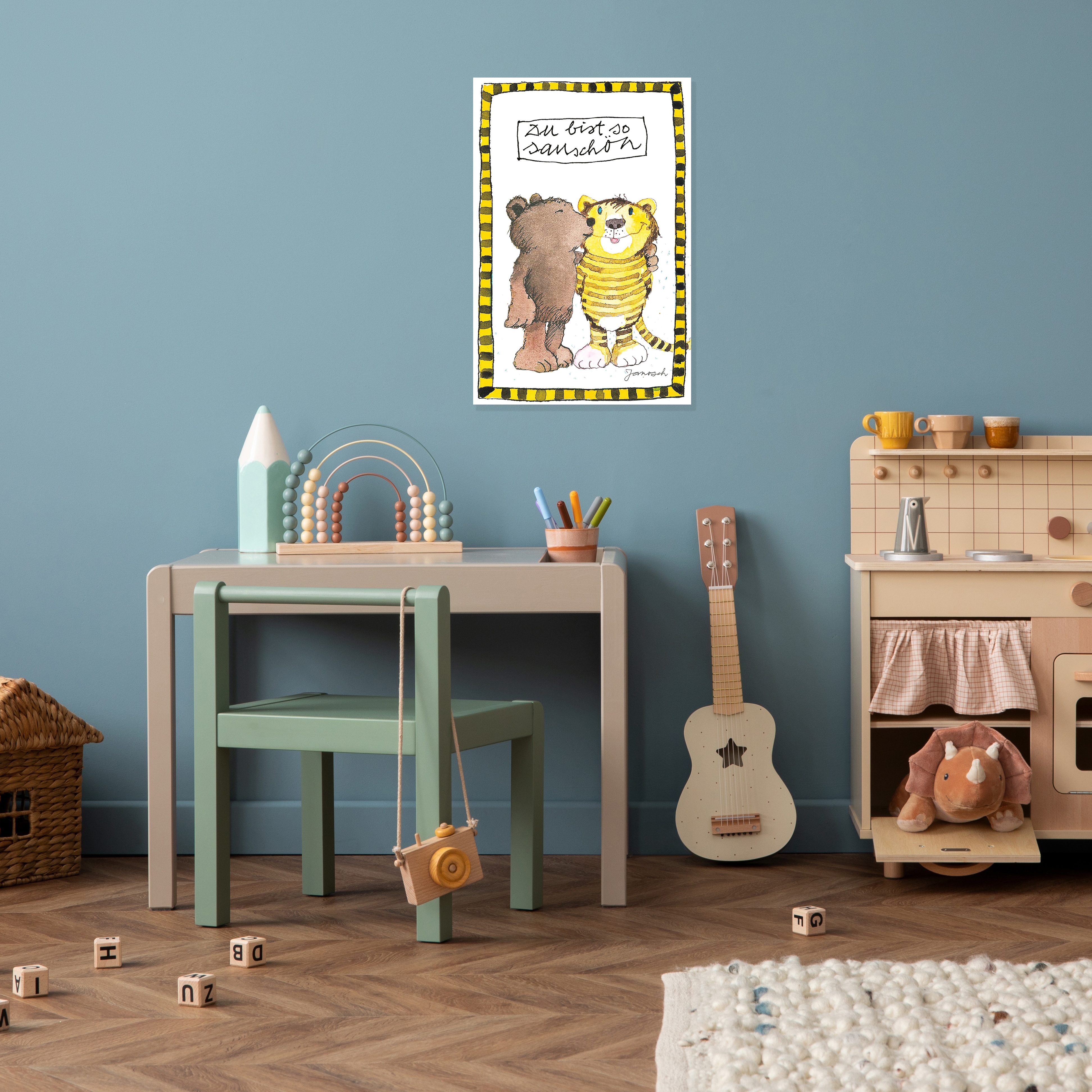 LuckyLinde Wanddekoobjekt "Der kleine Bär und der kleine Tiger - Du bist so schön" Exklusive JANOSCH Kindermotive, Stahlschild