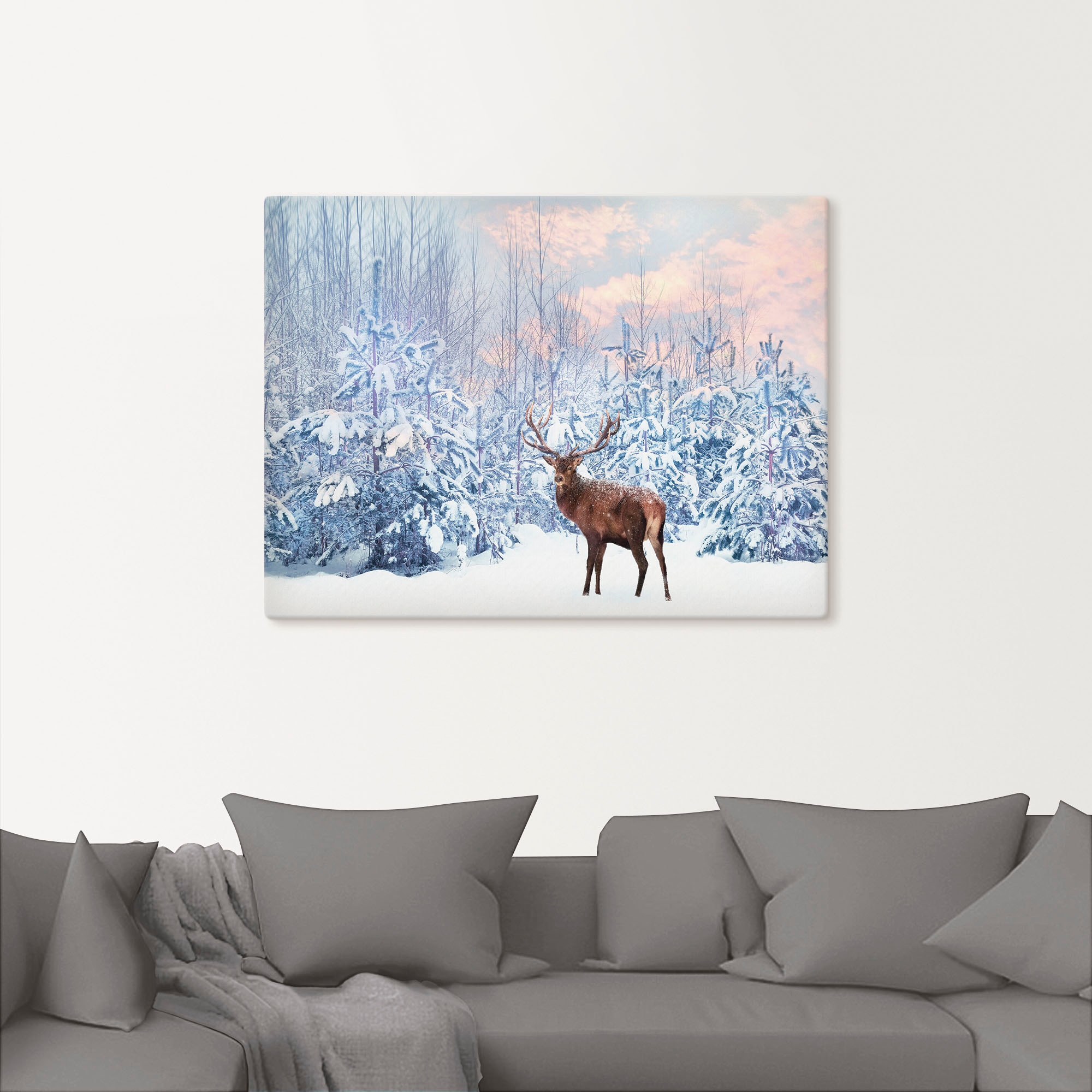 Artland Wandbild "Hirsch im Winterwald" Hirschbilder 1 Stk. tlg. als Leinwa günstig online kaufen