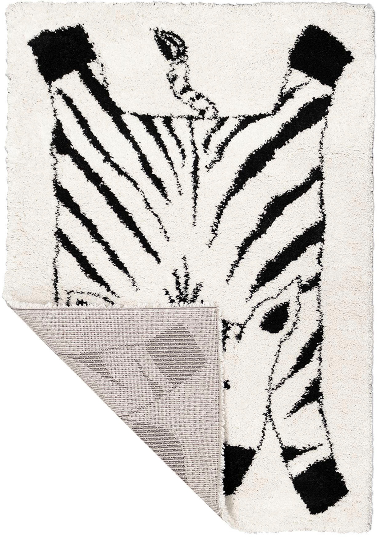Kinderteppich "NOMAD - Zebra", weiß (wollweiß), B:120cm H:35mm L:170cm, Polypropylen (PP), PRIMAFLOR-IDEEN IN TEXTIL, Teppiche, Kinderteppich, Hochflor, Motiv Zebra, weich & kuschelig, Kinderzimmer 3