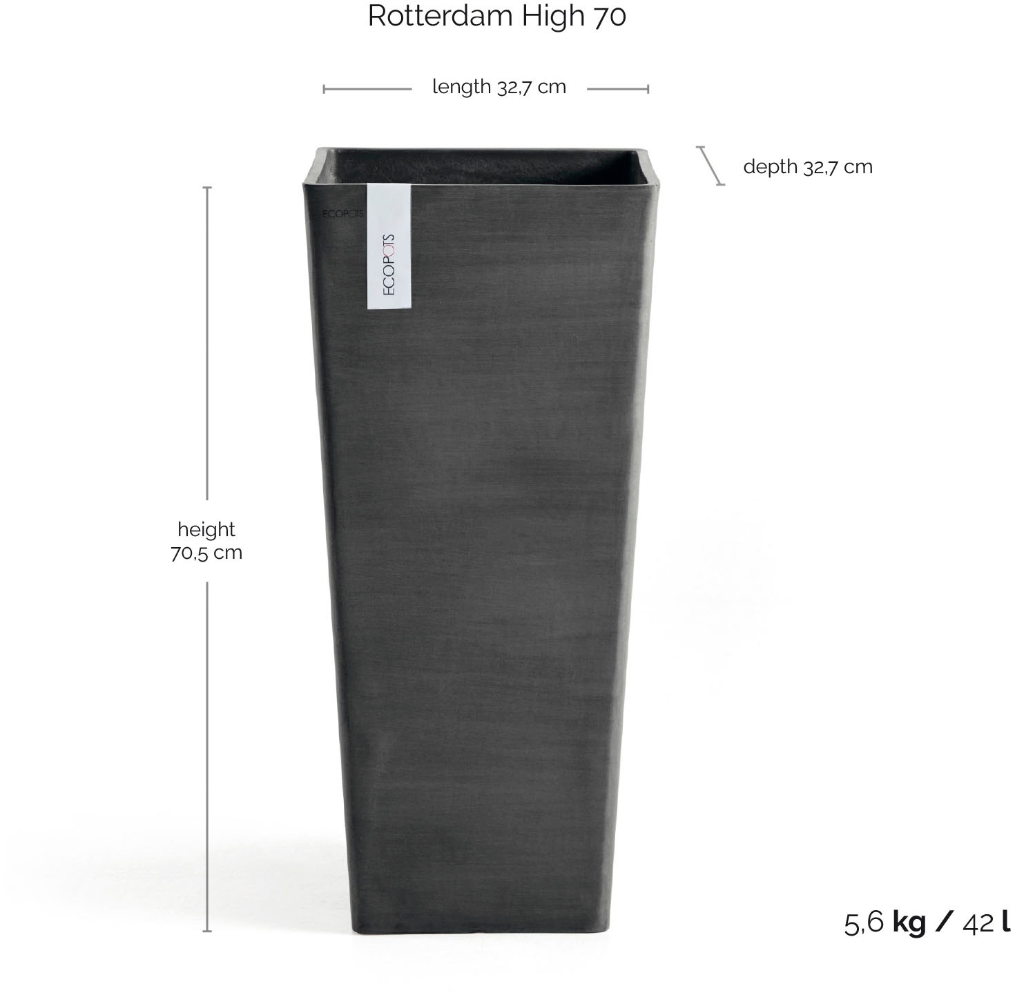 ECOPOTS Blumentopf »ROTTERDAM HIGH Dark Grey« BxTxH: 32x32x70 cm