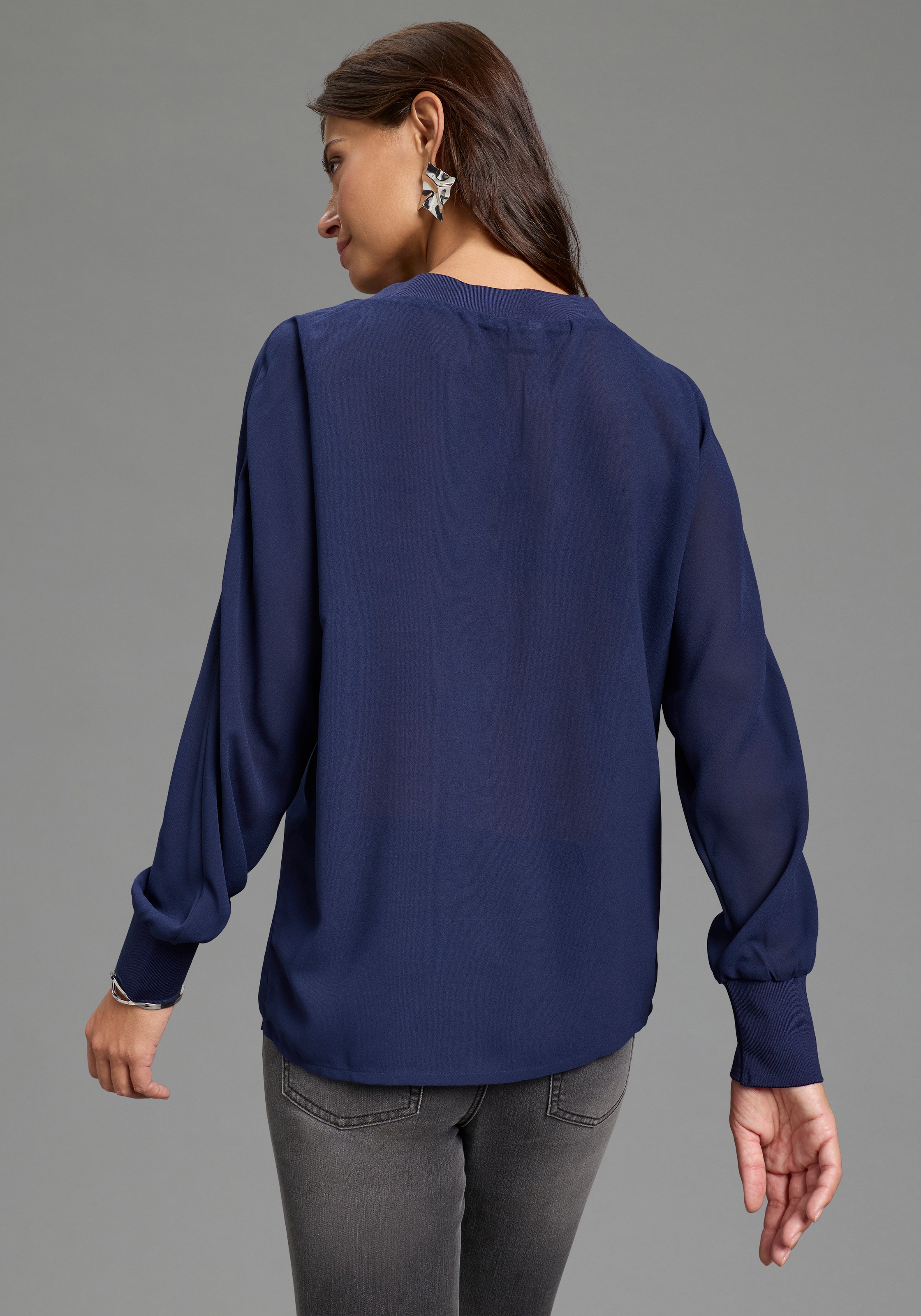 Laura Scott Chiffonbluse leicht transparent, mit Fledermaus-Ärmeln, und V-A günstig online kaufen