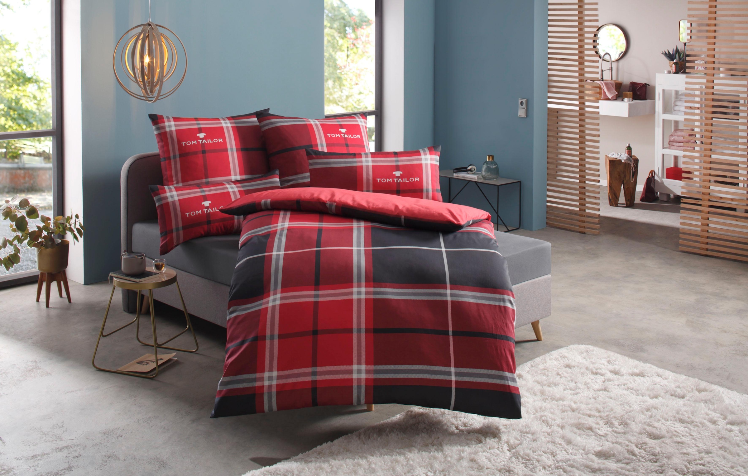 TOM TAILOR HOME Wendebettwäsche »Eric in Gr. 135x200 oder 155x220 cm«, mit Reißverschluss, mit GRATIS-Zugabe: Sportbeutel aus 100% Baumwolle