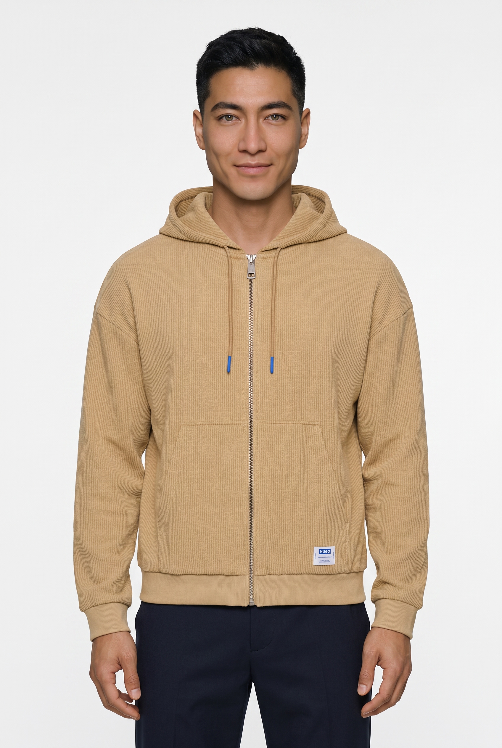 HUGO Sweatjacke "Nuwahood" in Waffelstruktur, Loose Fit