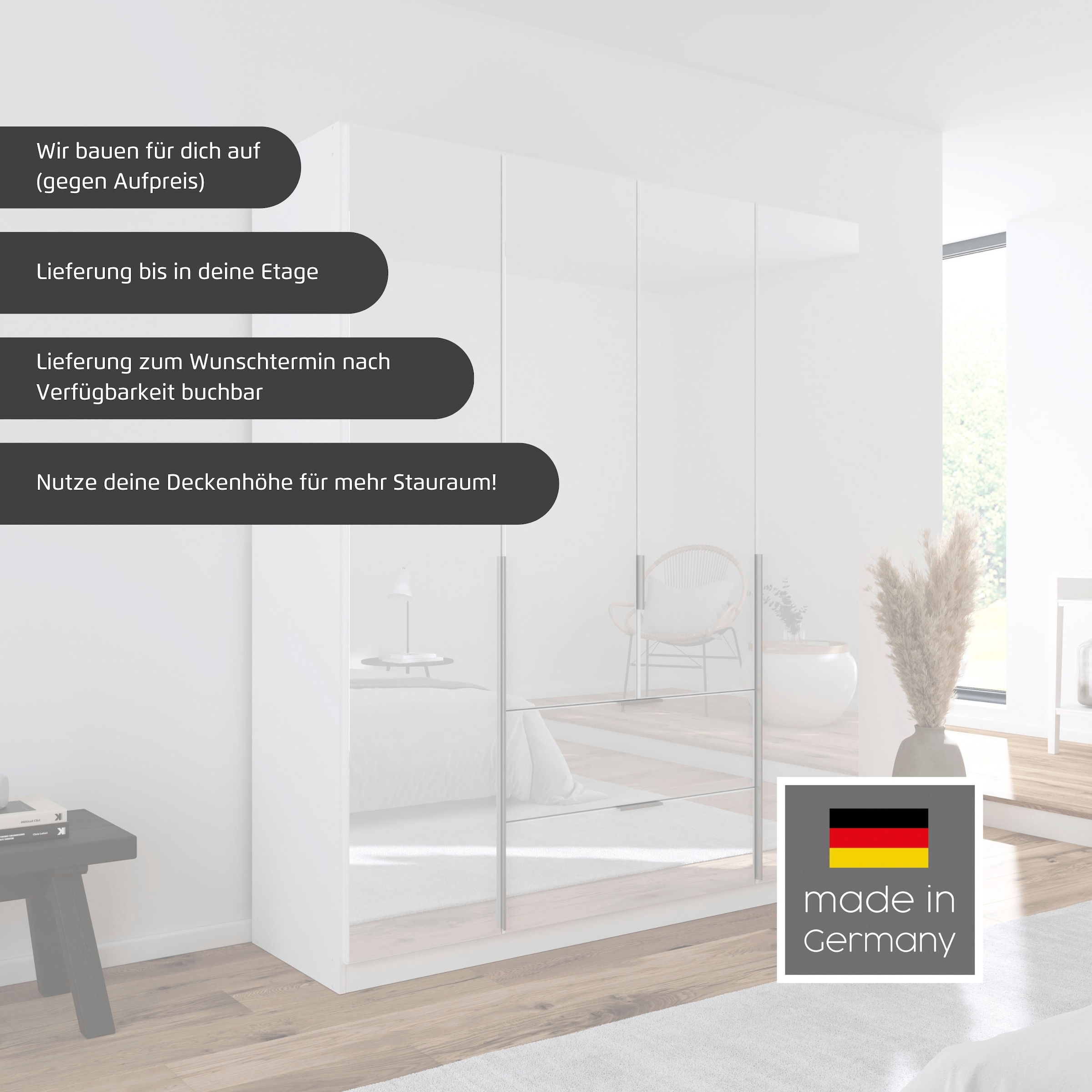 rauch Drehtürenschrank »Kleiderschrank Schrank Garderobe AGORDO mit Dekor- oder Hochglanzfront«, (in zwei Griff-Farben, Breiten 91-360 cm), mit Außenschubkästen, in 7 Breiten und 2 Höhen MADE IN GERMANY