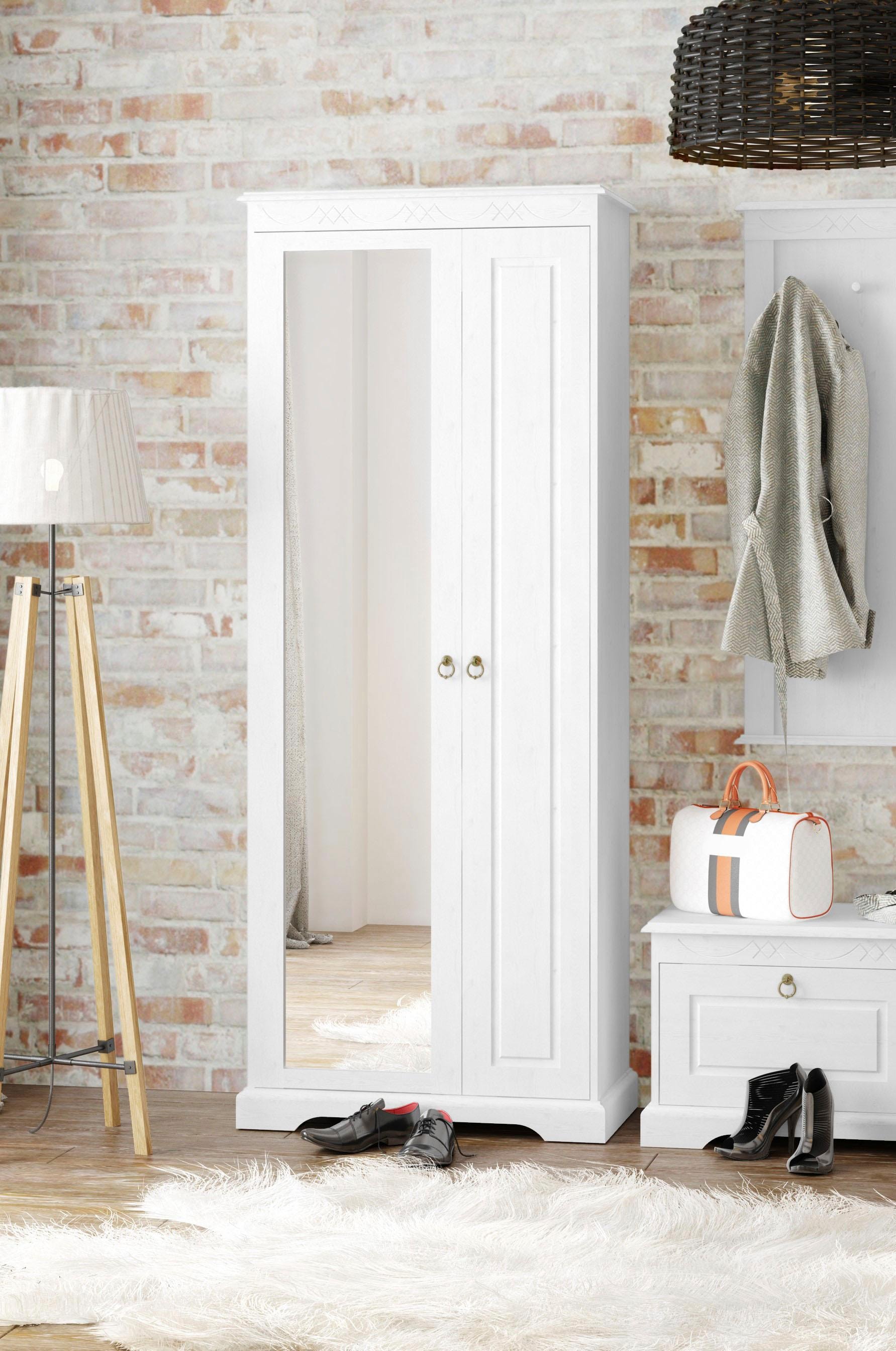 Preisvergleich für Home affaire Garderobenschrank Sofia, (2-trg.) mit  Spiegeltür, in der Farbe Weiß | Ladendirekt