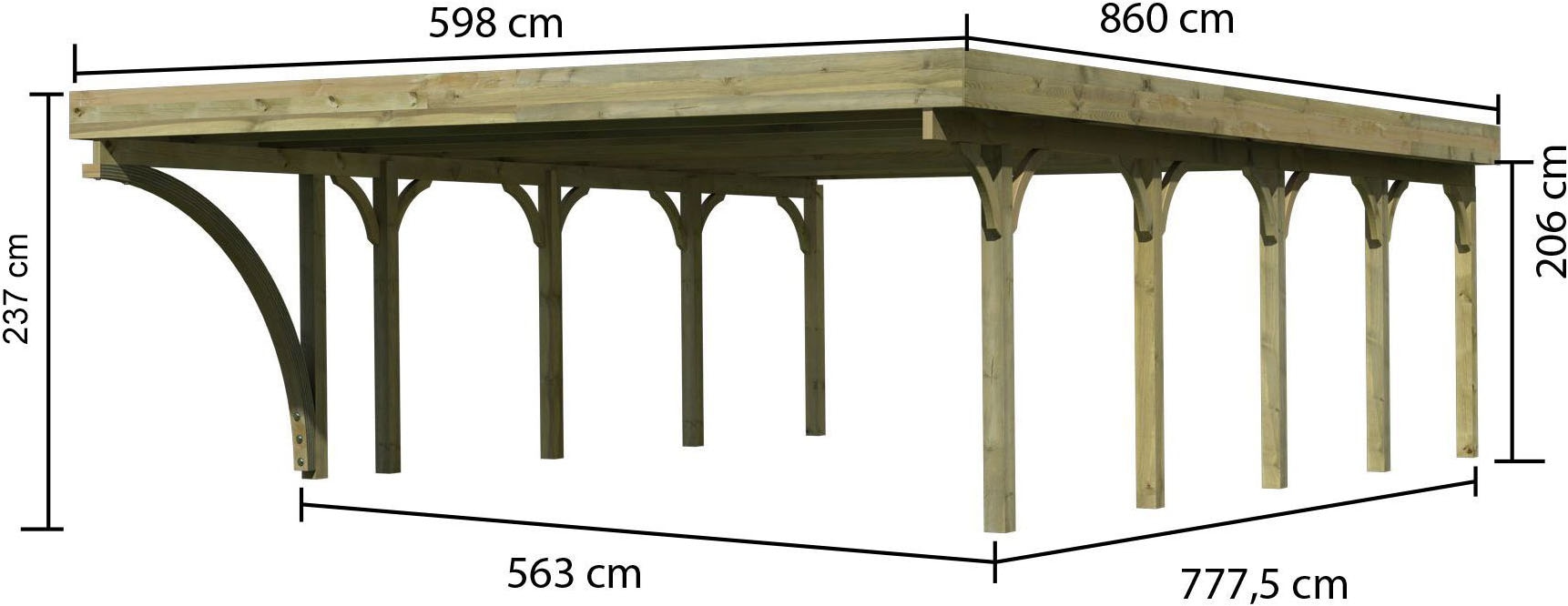 Karibu Doppelcarport »»Classic 3 SET« Stahl-Dach Variante B, mit einem Einfahrtsbogen«, Masivholz, 540 cm, KDI, aus Masivholz