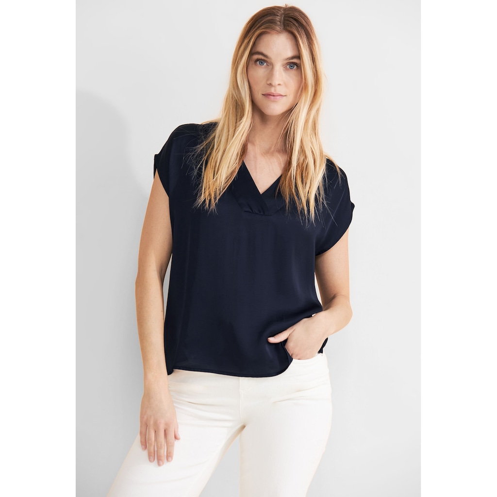 STREET ONE Satinbluse »Solid V-Neck Top with Drop«