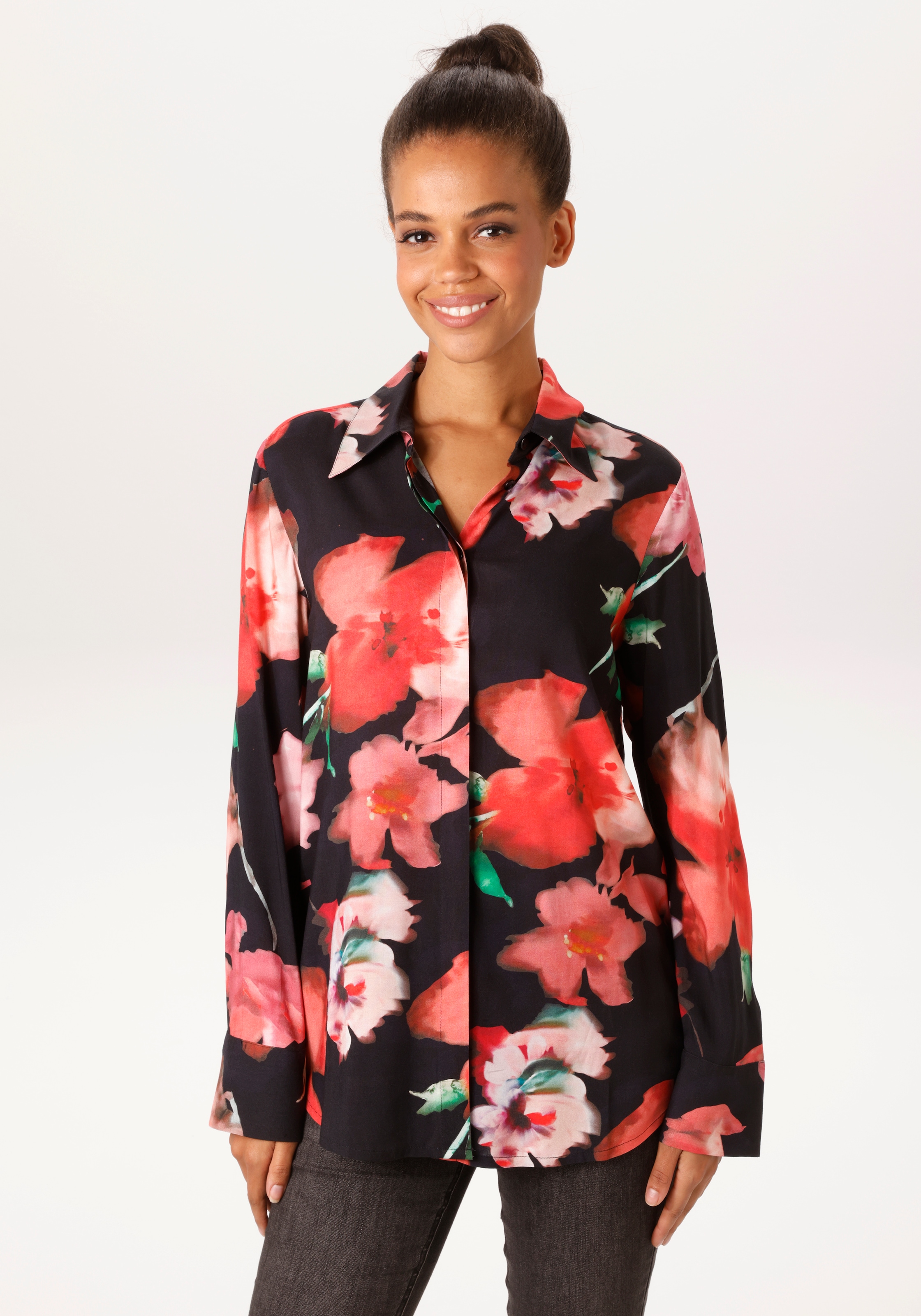 Aniston CASUAL Hemdbluse mit farbenfrohen Batik-Blüten bedruckt - NEUE KOLL günstig online kaufen