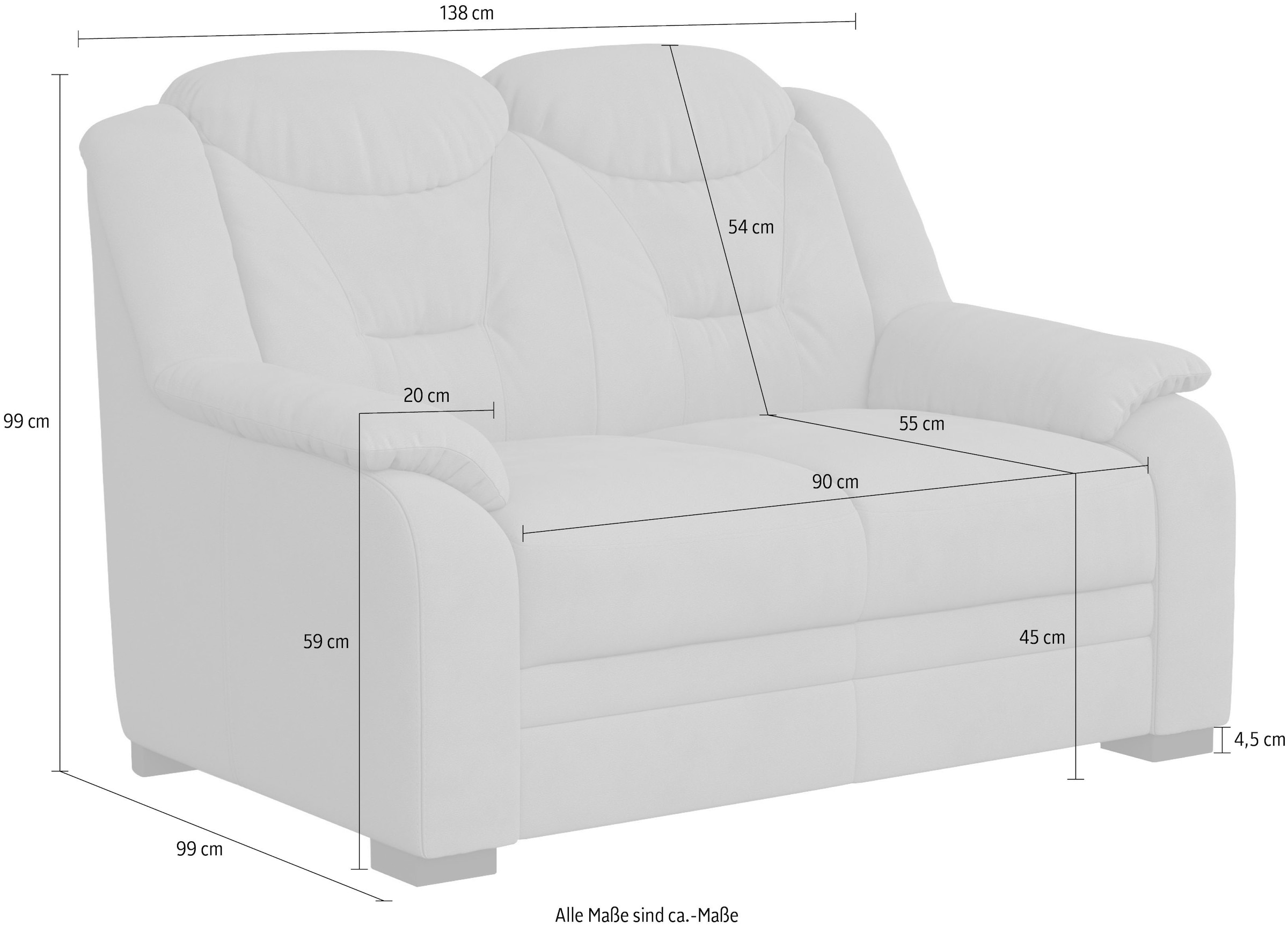 COTTA 2-Sitzer »Marcus«, Bequemer 2-Sitzer in klassischem Design mit hoher Rückenlehne