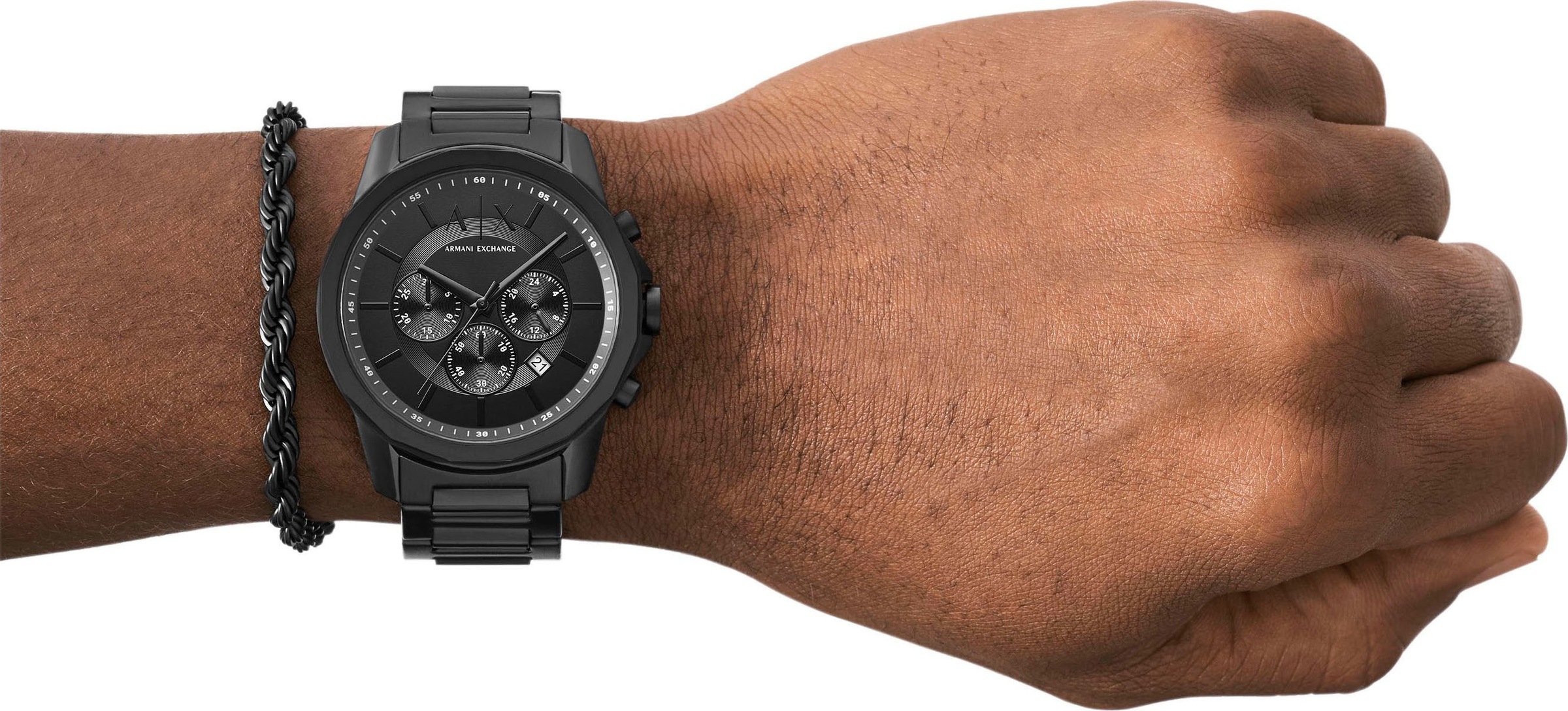 ARMANI EXCHANGE Chronograph, (Set, 2 tlg., mit Armband), Armbanduhr, Herrenuhr, Edelstahlarmband, Geschenk