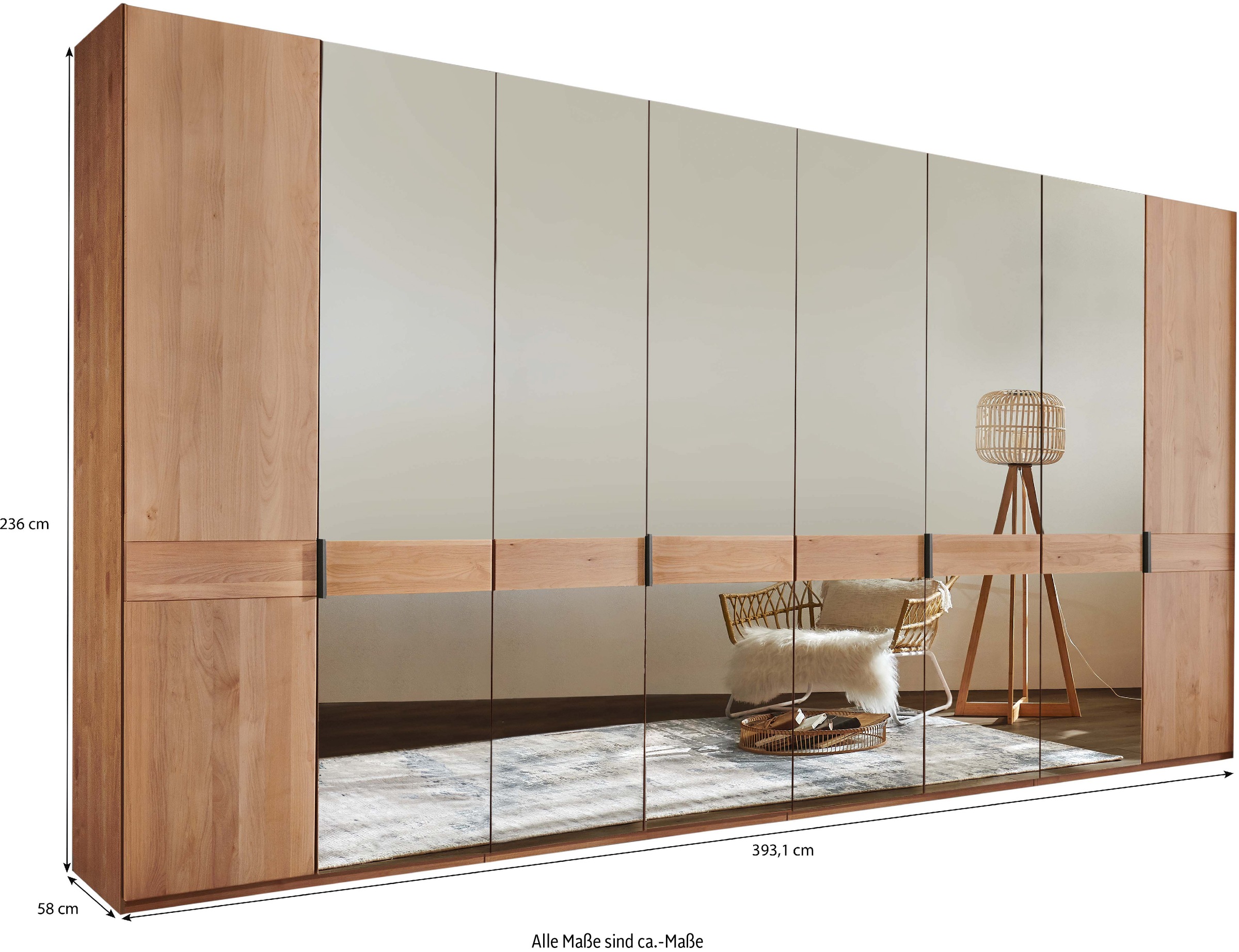 WIEMANN Drehtürenschrank »Cardiff, Massivholztüren in Kombination mit Glas- oder Spiegeltüren«, (4 Breiten, 2 Höhen 216/236cm auswählbar), hochwertiges Design in langlebiger Qualität, viel Stauraum