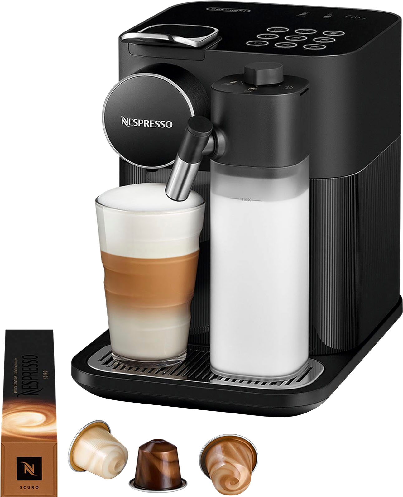 Nespresso Kapselmaschine "EN640.B von DeLonghi, schwarz", inkl. Willkommenspaket mit 7 Kapseln