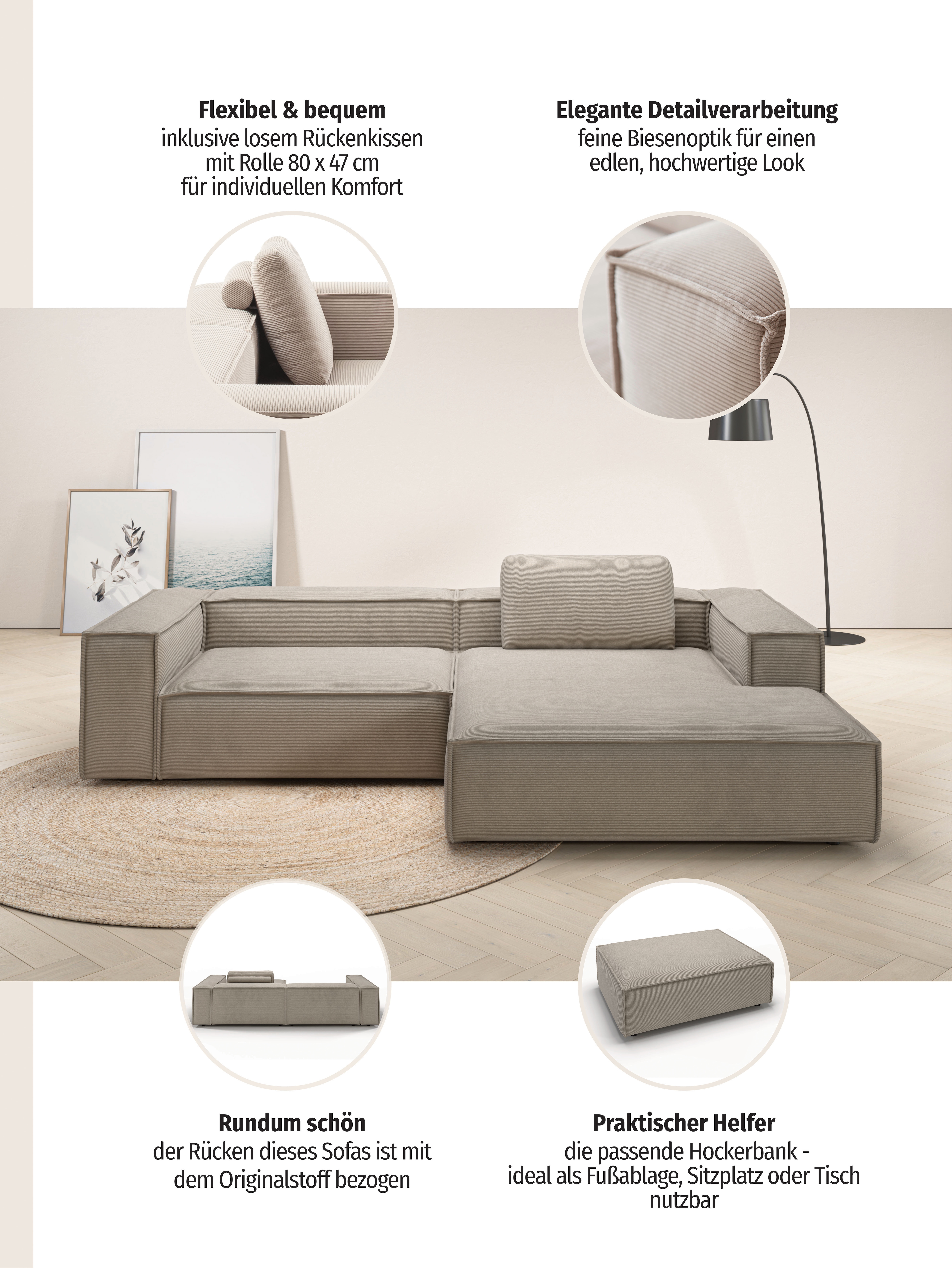 Thumbnail - PLACES OF STYLE Ecksofa "Watertown, modernes XXL L-Form, 306 cm breit" Großzügiges Lounge-Sofa mit viel Platz für die Fa...