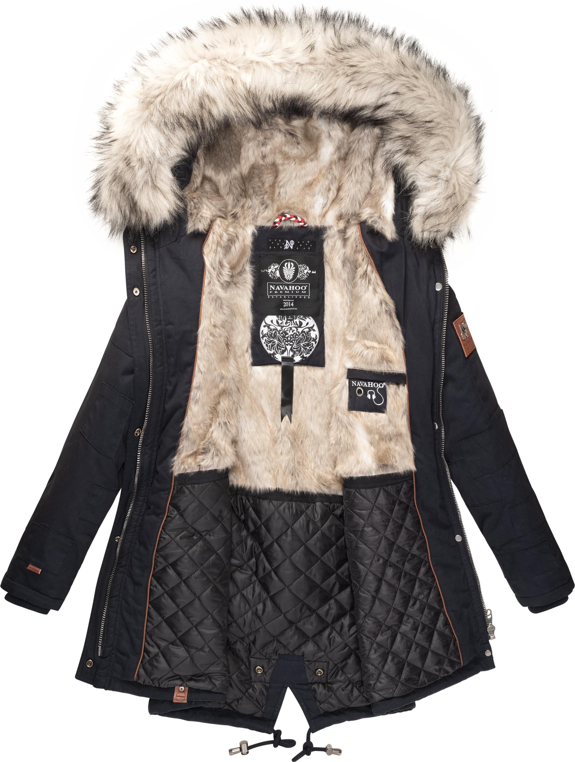 Navahoo Wintermantel »Honigfee«, stylischer Baumwollparka mit Kunstfell-Kapuze