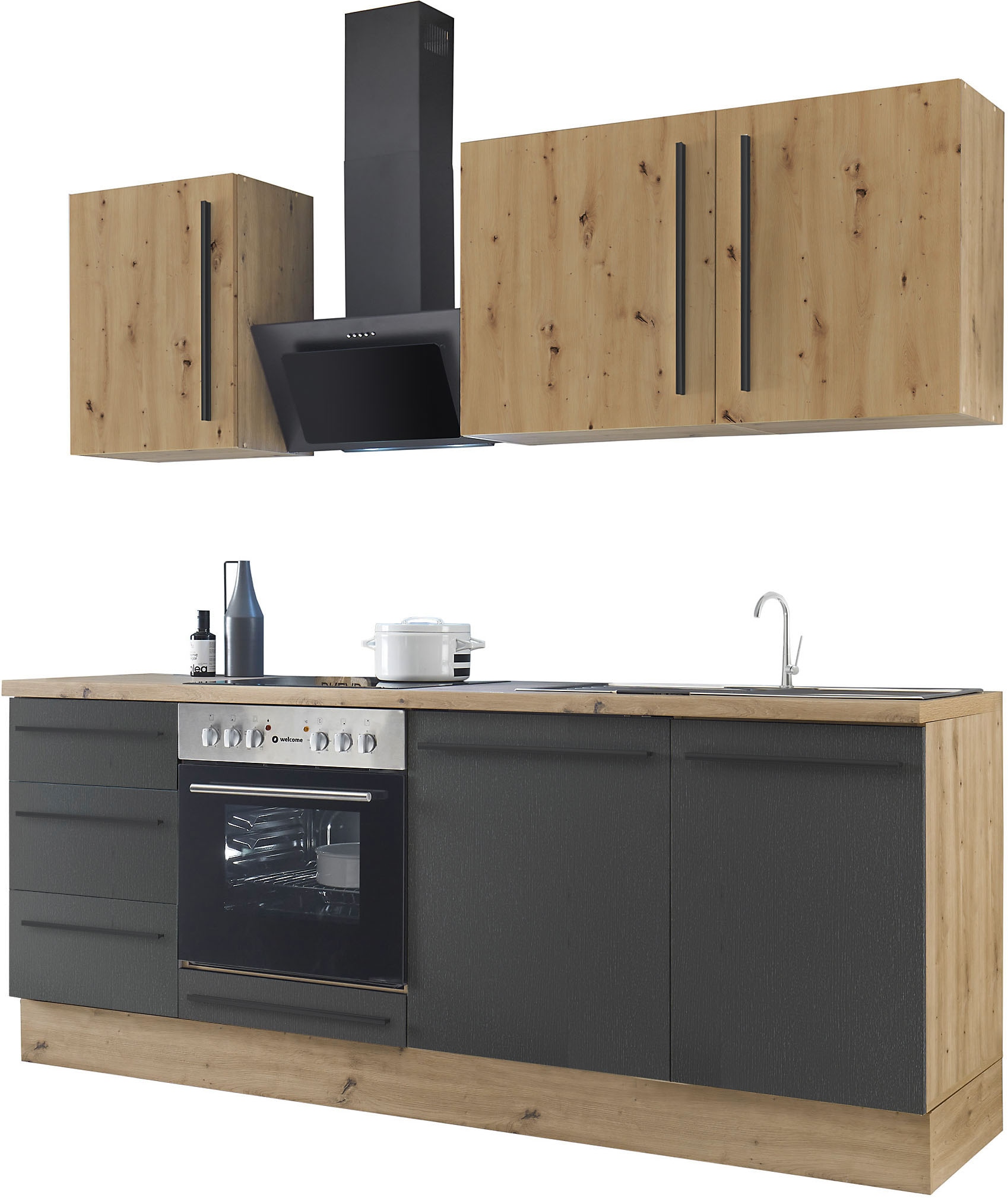 KOCHSTATION Küchenzeile »KS-Florida mit 38mm starker Arbeitsplatte«, Breite 220 cm, wahlweise mit E-Geräten, Soft-Close-Funktion