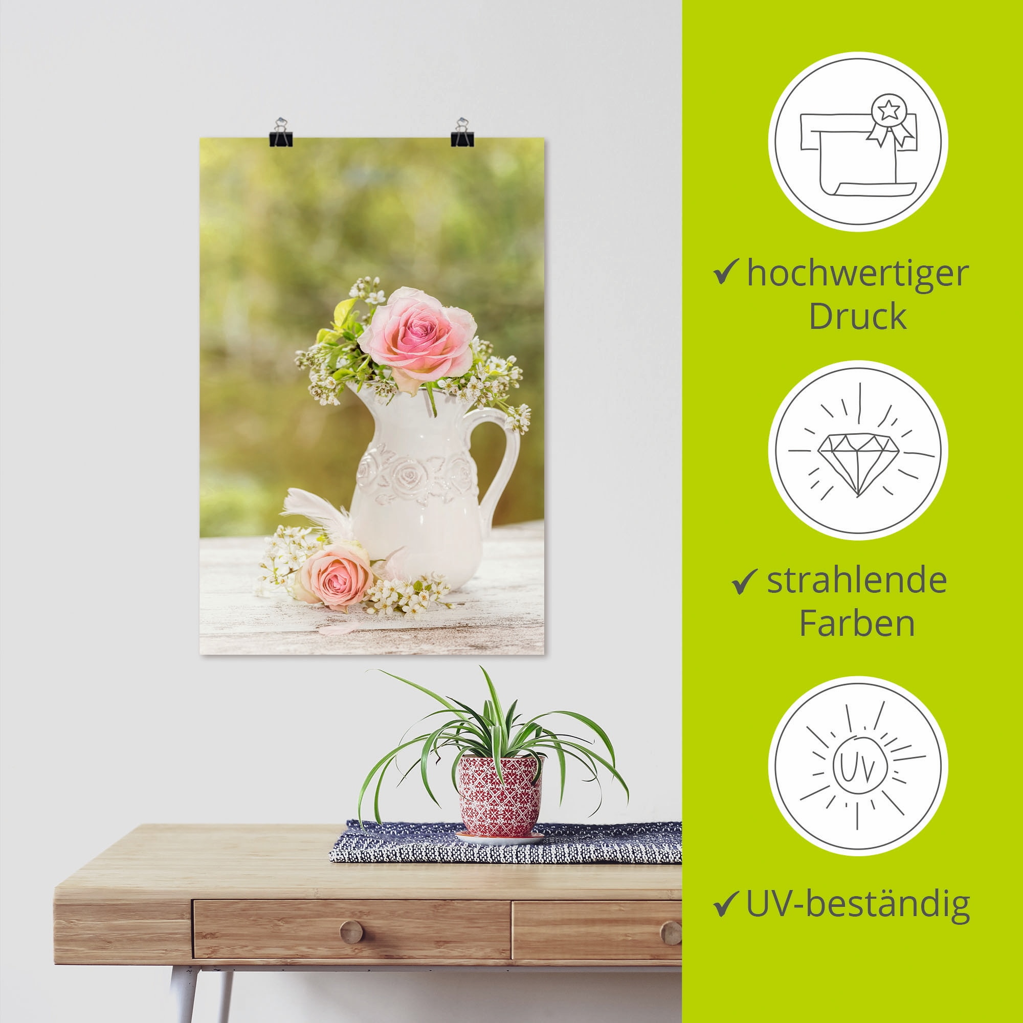 Artland »Vintage Rosen in Vase« Blumen 1 Stk. tlg. als Alubild, Leinwandbild, Poster in verschied. Größen