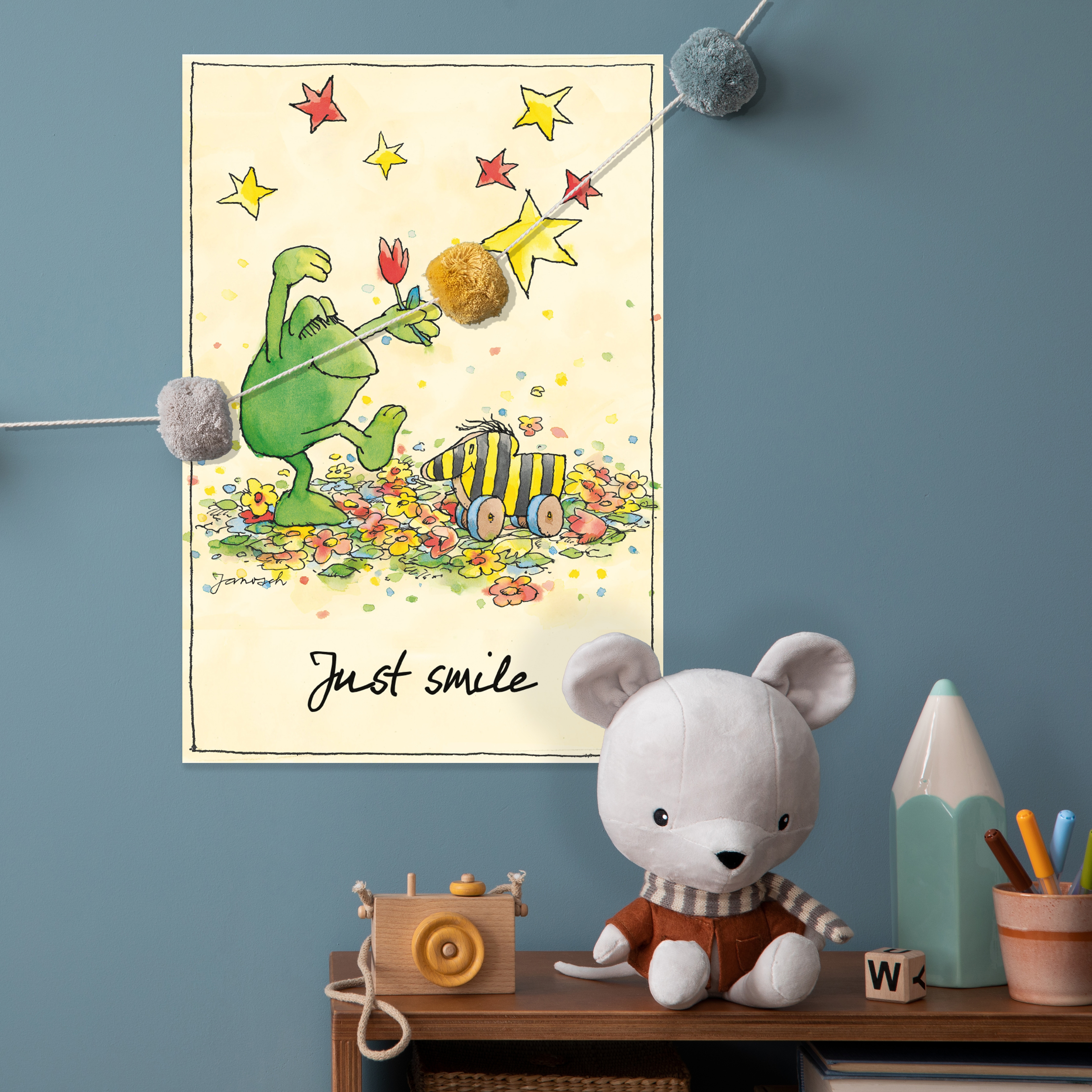 LuckyLinde Wanddekoobjekt "Der Froch - Just Smile" Exklusive JANOSCH Kindermotive, Stahlschild