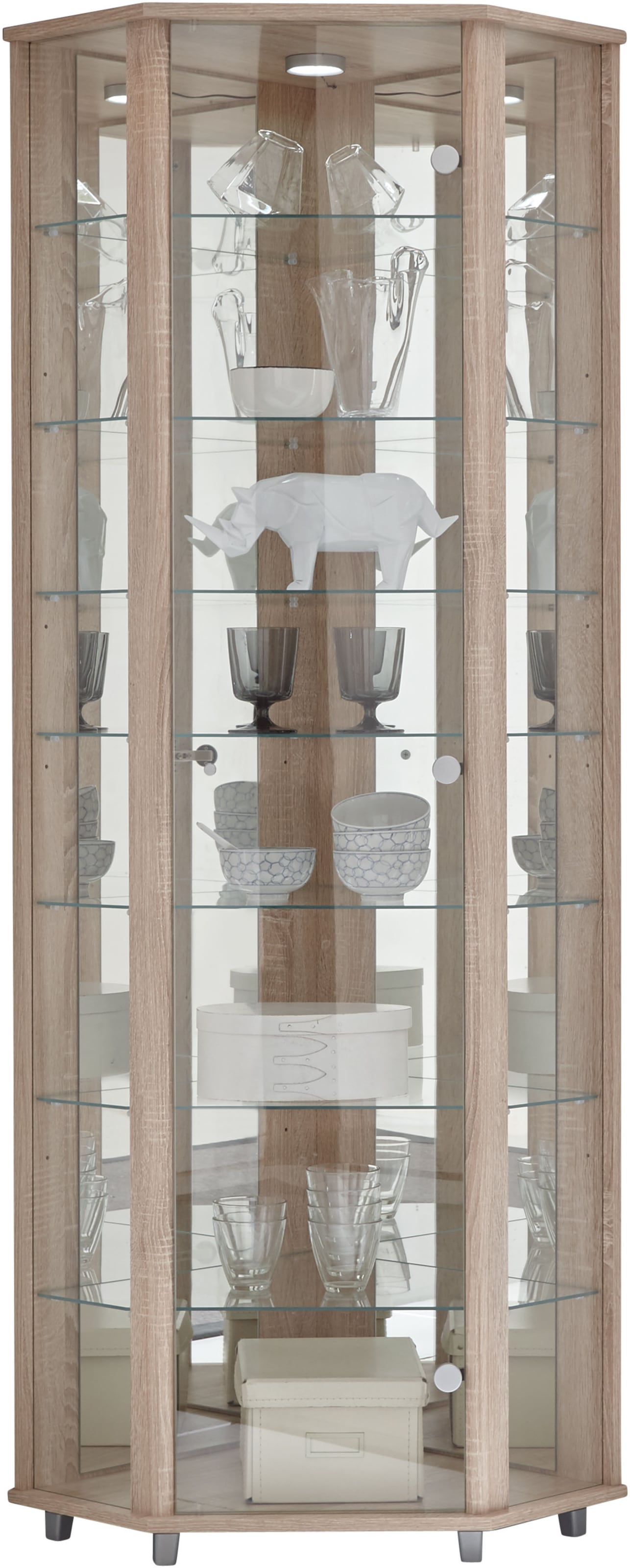 fif möbel Eckvitrine »TRIO Höhe ca. 172 cm, ink. Beleuchtung« Eckvitrine/Glasvitrine 1x Glastür, perfekt für Sammler, Sammlervitrine