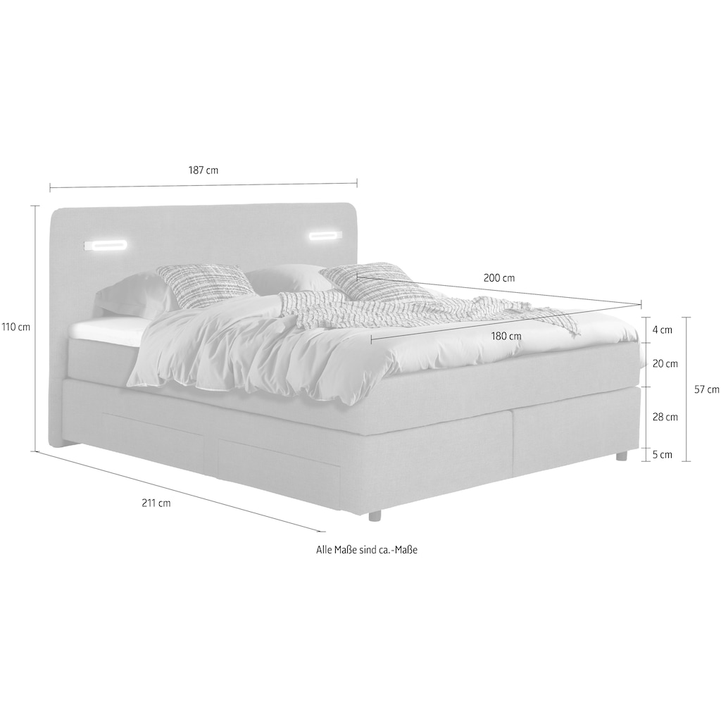 Wohnen Betten INOSIGN Boxbett »Luan«, mit Schubkästen, LED-Beleuchtung und Topper, in Breite 120 cm und 180 cm erhältlich, versc