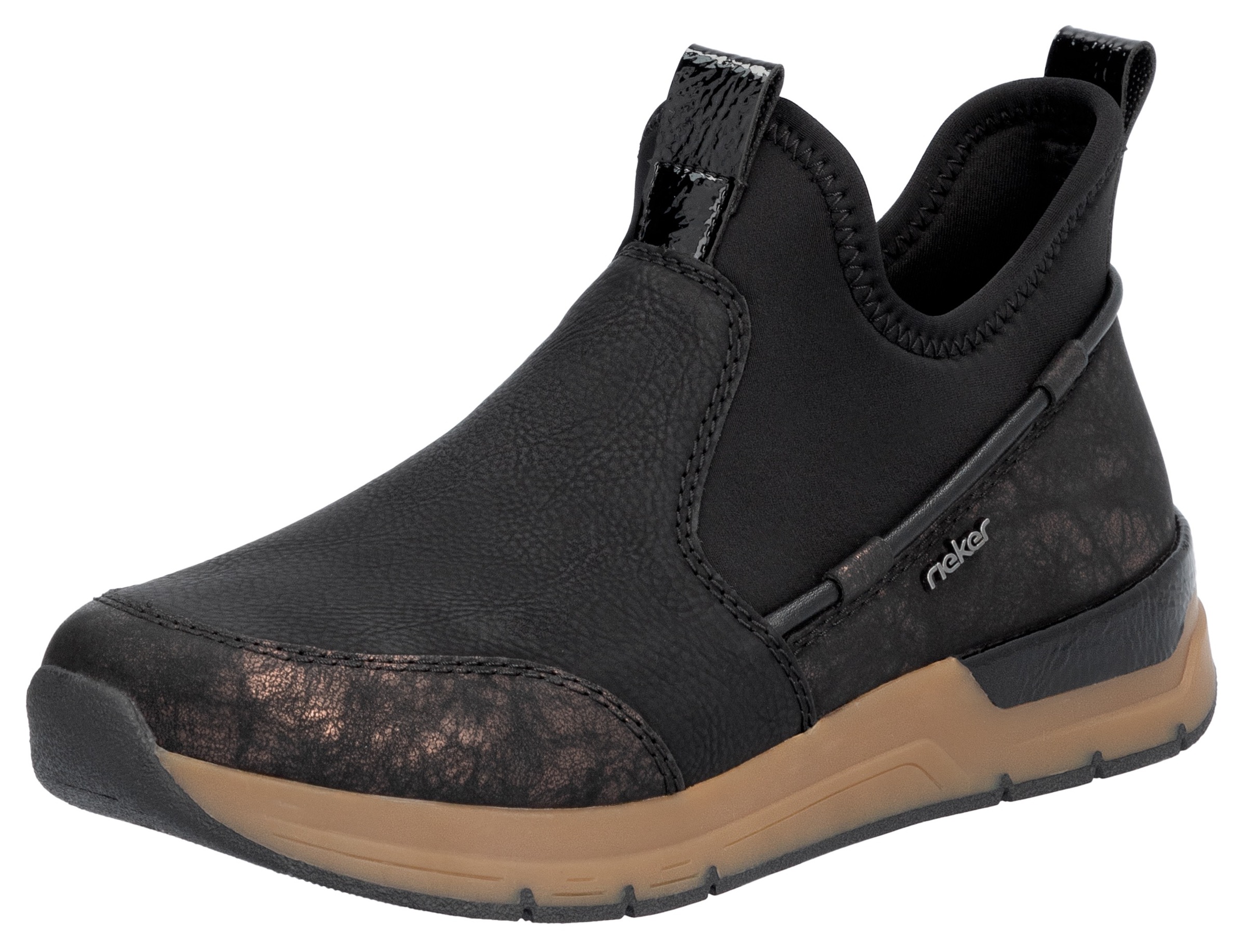 Rieker Slip-On Sneaker, Schlupfboots, High Top Sneaker, Herbstschuh mit Metallic-Schimmer