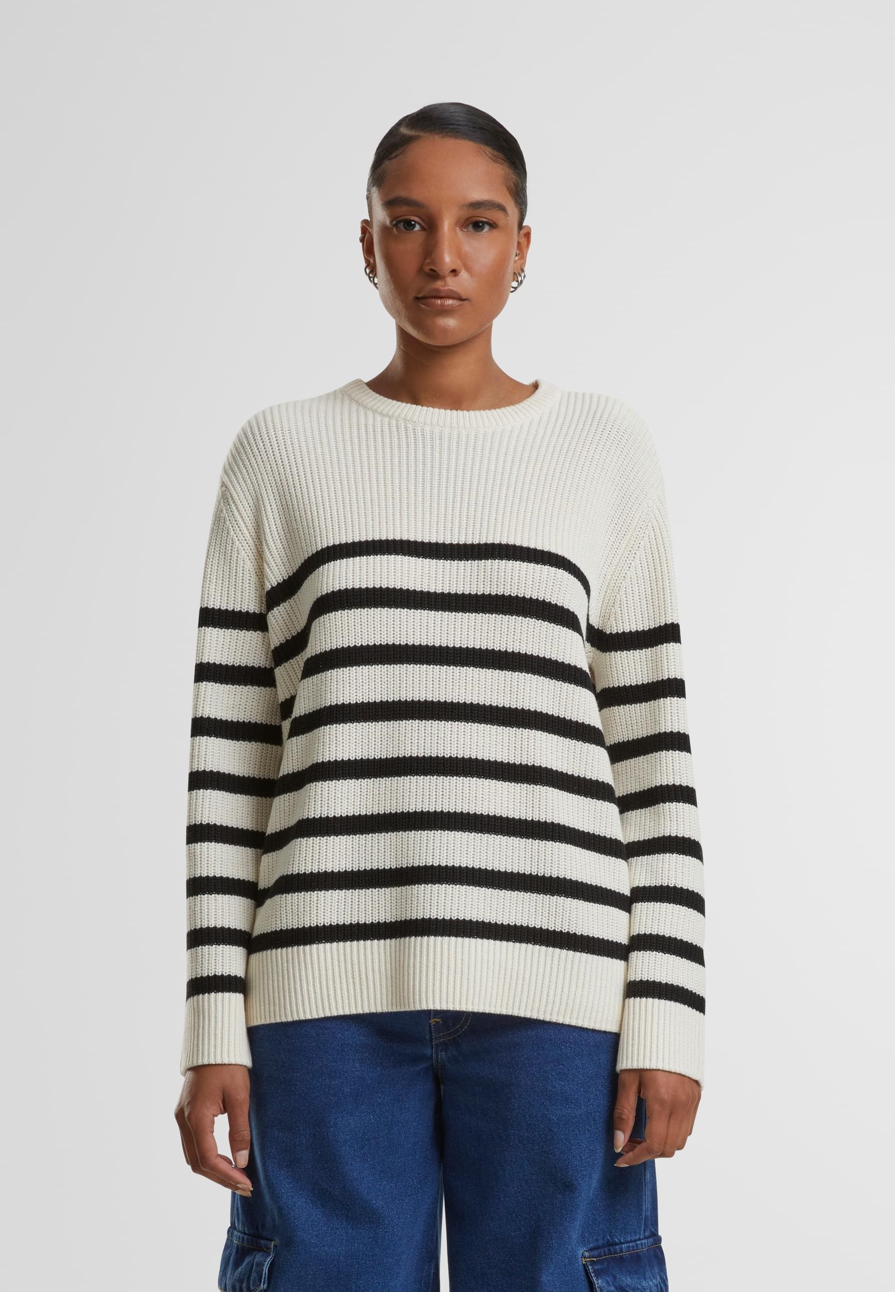 URBAN CLASSICS Rundhalspullover »Urban Classics Damen Ladies Rib Striped Sweater«, (1 tlg.)