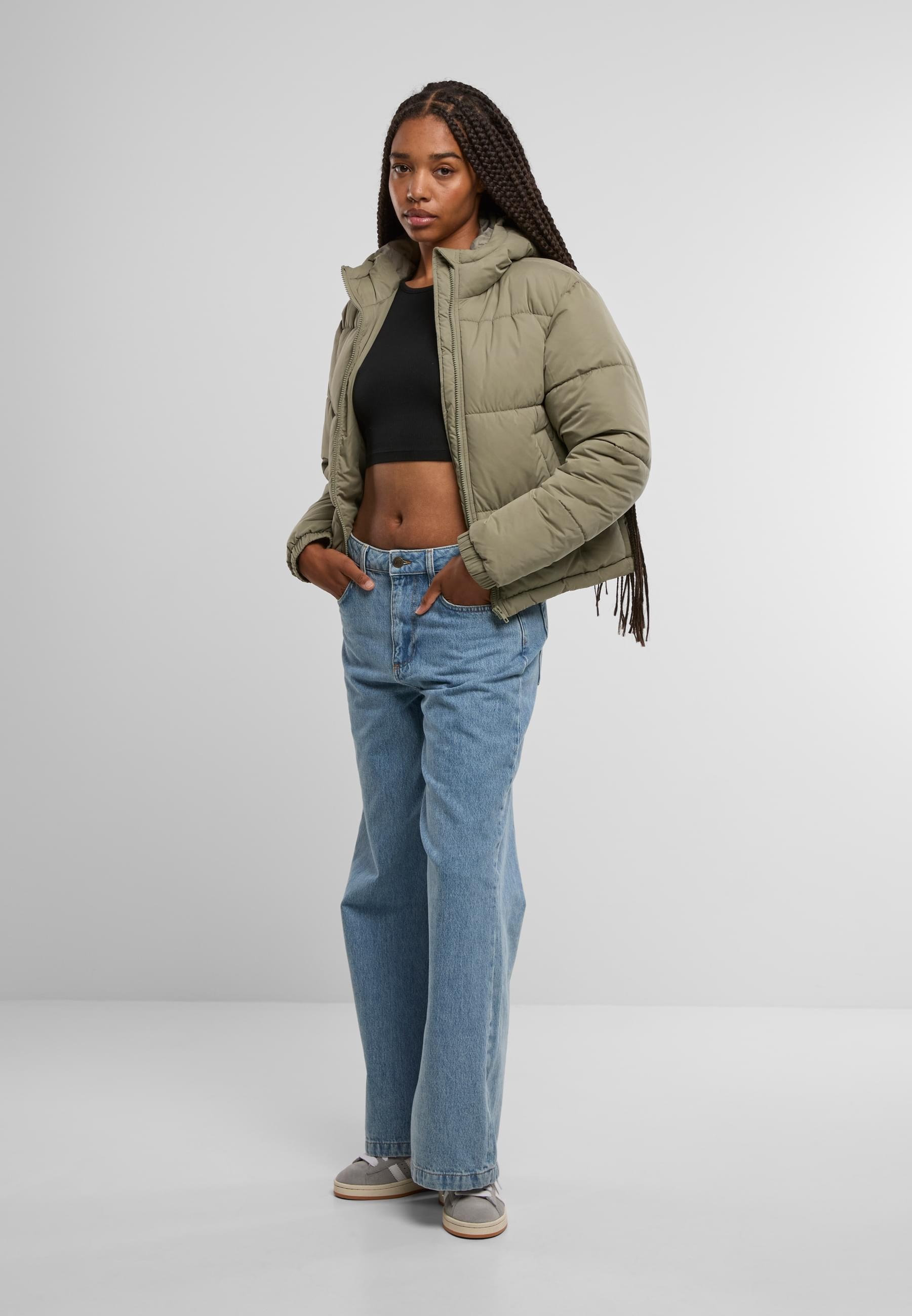 URBAN CLASSICS Winterjacke »Urban Classics Ladies Peached Puffer Jacket With Hood« 1 Stk. tlg. mit Kapuze