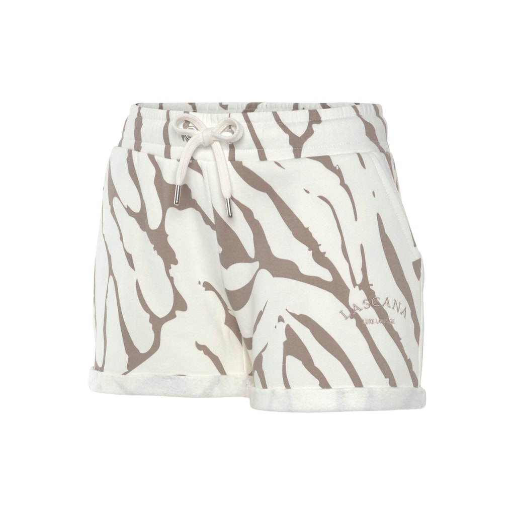 LASCANA Relaxshorts »-Kurze Hose mit Zebradruck,«, seitlichen Taschen und Logostickerei, Loungewear, Loungeanzug