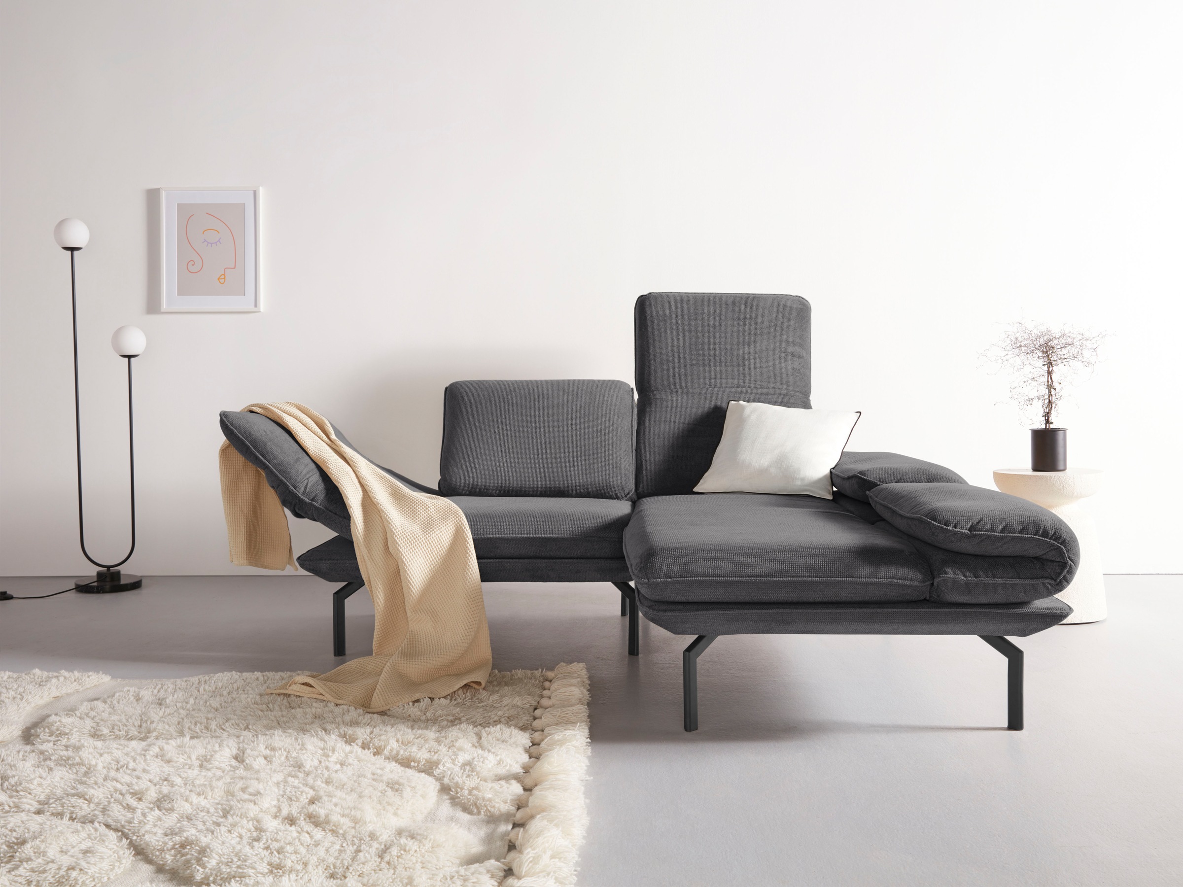 DOMO collection Ecksofa »New York L-Form«, wahlweise mit Arm- und Rückenfunktion, mit Winkelfuß aus Metall