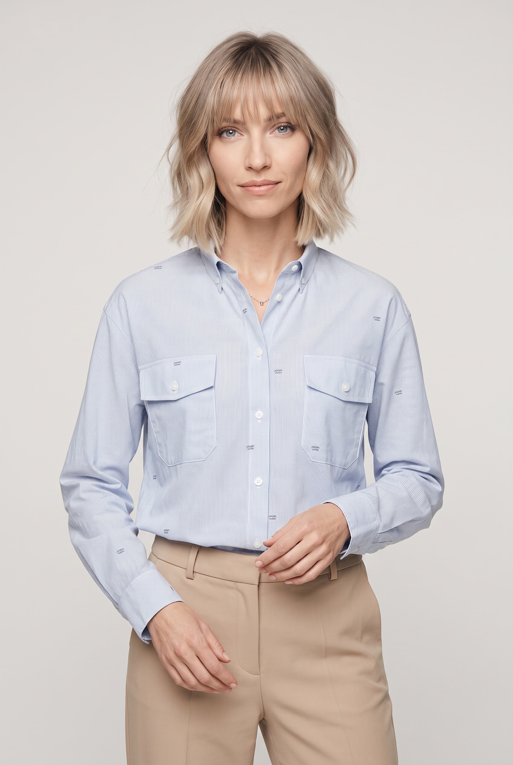 JOOP Hemdbluse "Blakely" mit Button-Down-Kragen, Logo-Prints